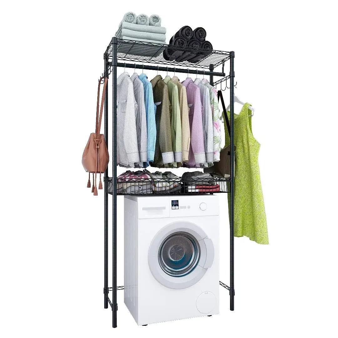 Xiofio Over The Washer and Dryer Storage Shelf 2 Tier Adjustable Height Wire ...