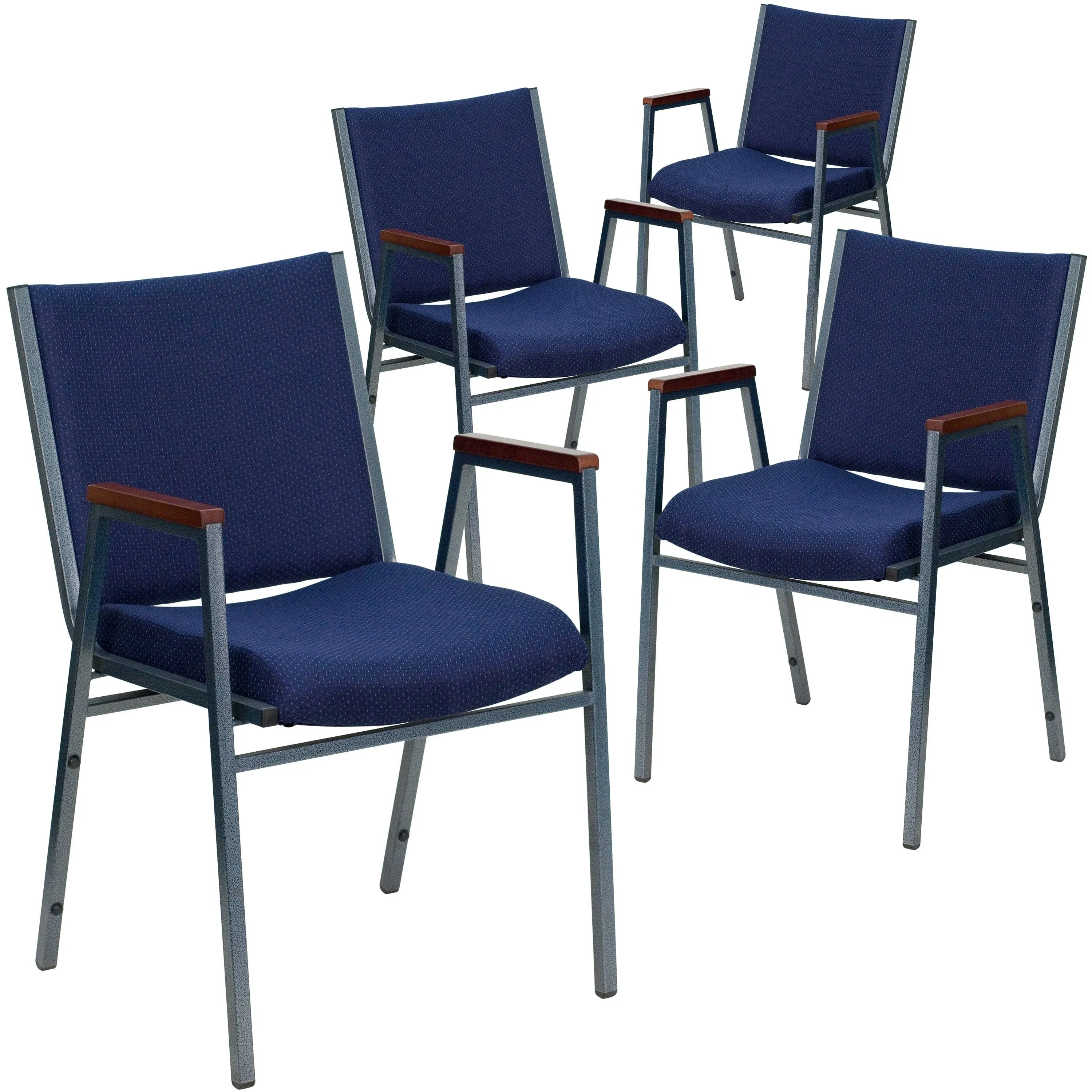 Flash Furniture 4 pk. Hercules Series Heavy Duty - 3'' Thickly Padded - Navy Patterned Upholstered Stack Chair with Arms