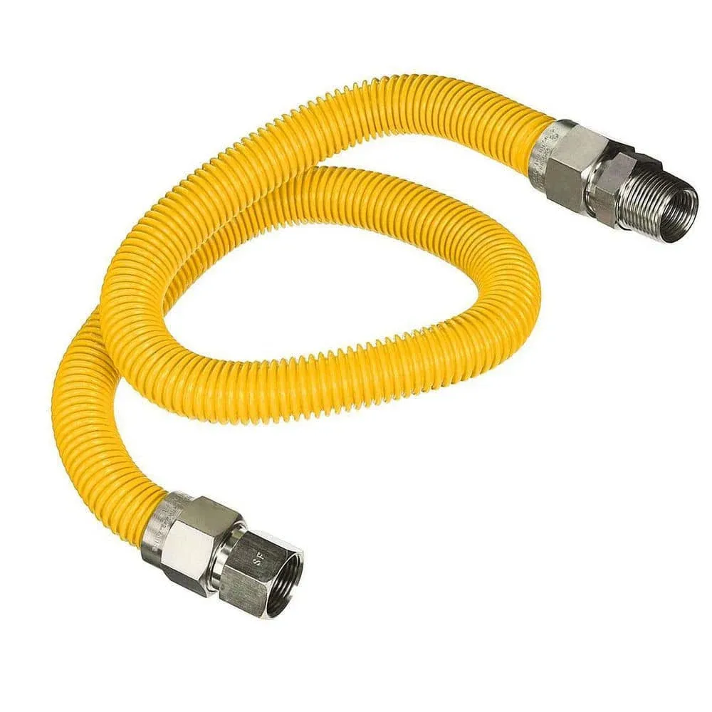 Gas Connector 60 inch Yellow Coated Stainless Steel, 5/8" OD Flexible Gas Hose Connector for Gas Range, Furnace, Stove with 1/2” FIP x 1/2” MIP Stainless Steel Fittings, 60” Gas Appliance Supply Line