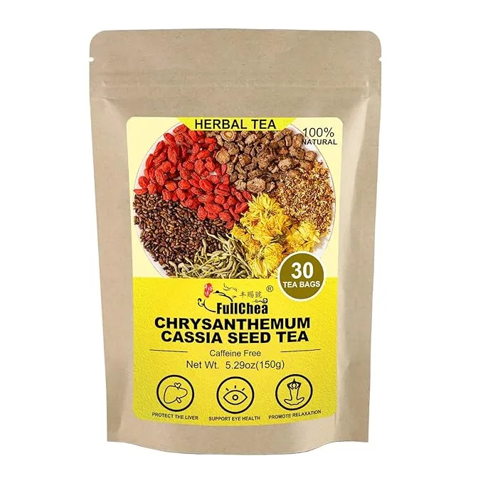 FullChea - Chrysanthemum Cassia Seed Tea, 30 Teabags, 5g/bag - Burdock Root, Goji Berries, Osmanthus, Honeysuckle Combination Herbal Tea