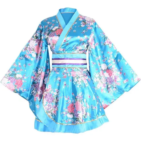 Wraith of East Kimono Costume Adult Japanese Geisha Yukata Floral Patten Gown ...