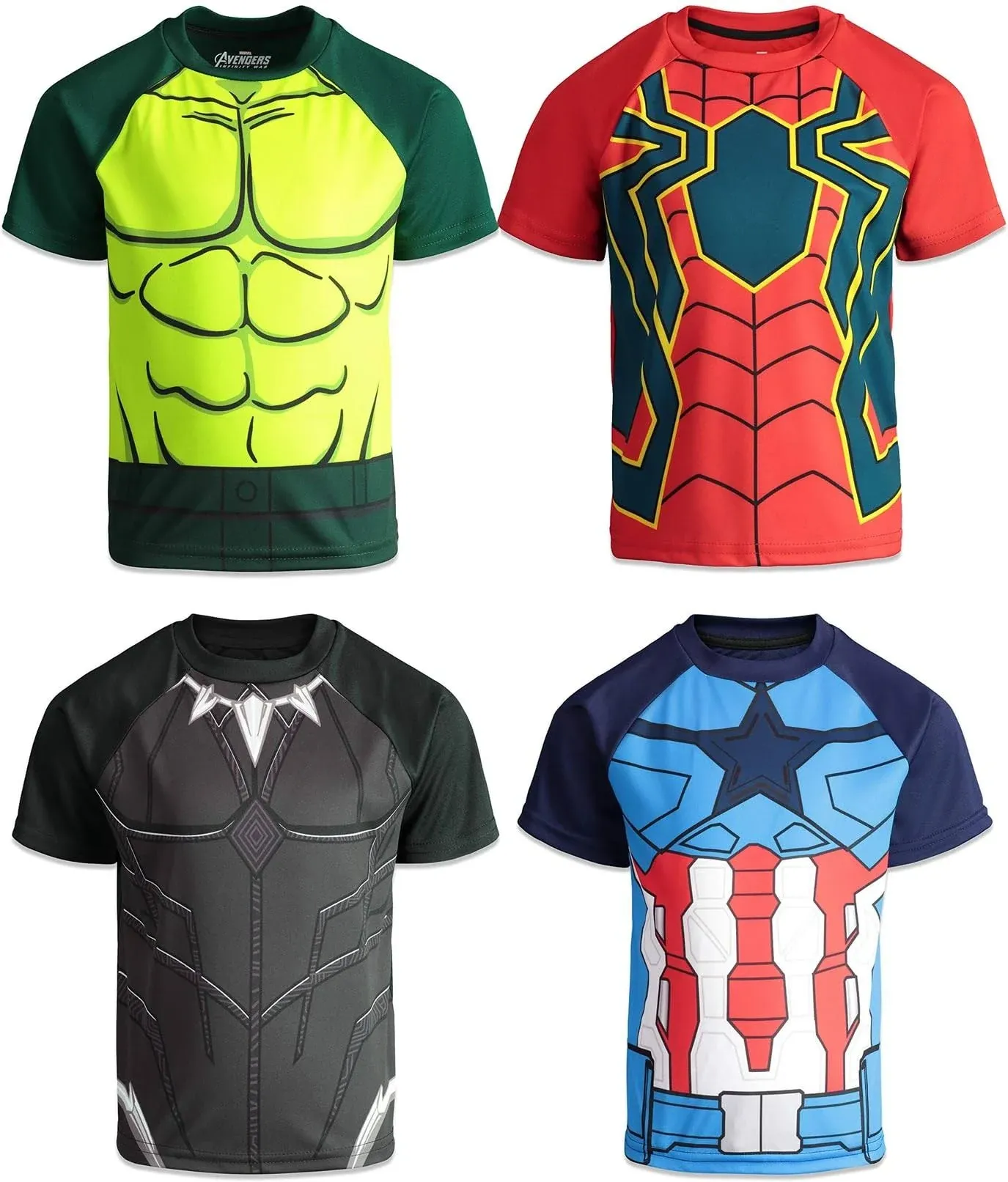 Marvel Avengers Spider-Man Mech Strike 4 Pack Cosplay Athletic T-Shirts Toddler to Big Kid Sizes (2T - 18-20)