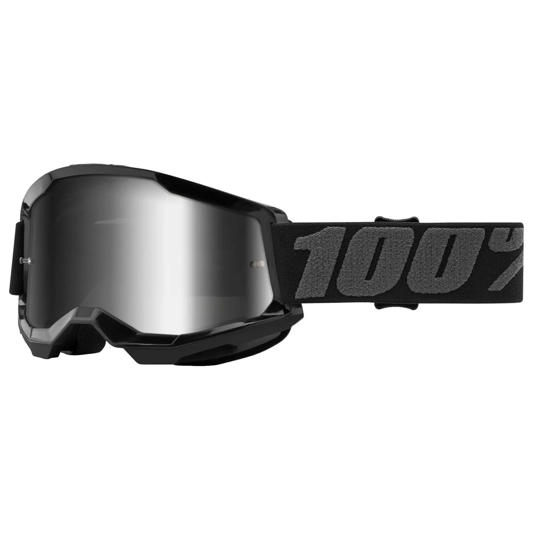 100% Strata 2 Black Silver Mirror Lens Goggles