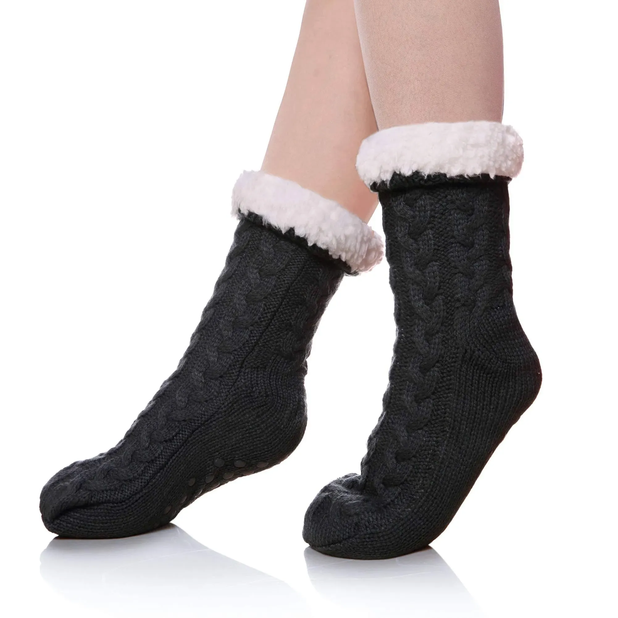  Women&#039;s Winter Super Soft Warm Cozy Fuzzy Fleece-Lined with Grippers Black