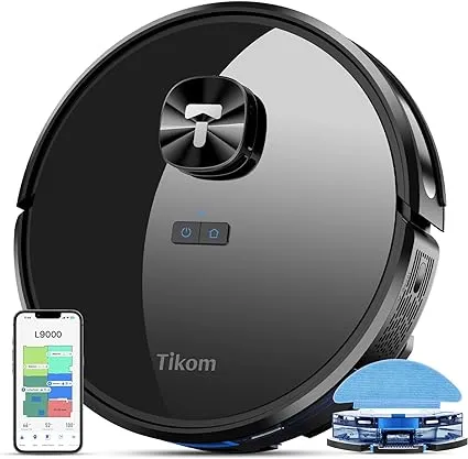 Tikom L9000 Robot Vacuum and Mop Combo, LiDAR Navigation, 4000Pa Robotic Vacuum Cleaner, Up to 150Mins, Smart Mapping, 14 No-go Zones, Ideal for Pet Hair, Carpet, Hard Floor