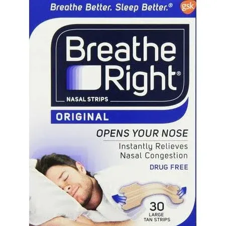 Breathe Right Original 30 Large Tan Nasal Strips Pack of 3 New In Box