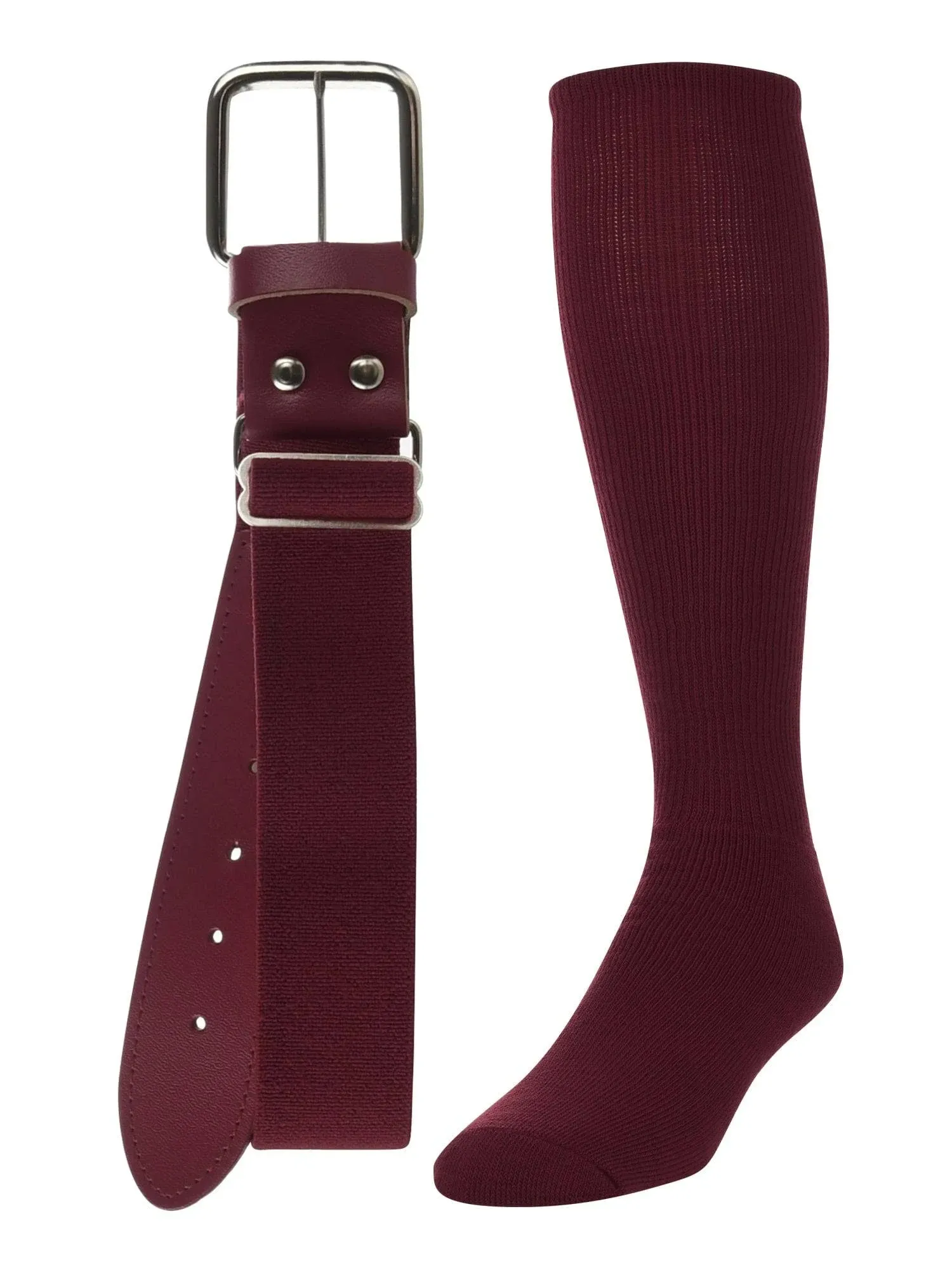 TCK Size Medium W-7-10 M-6-9 Maroon Multisport Knee High Socks &amp; Belt NWT