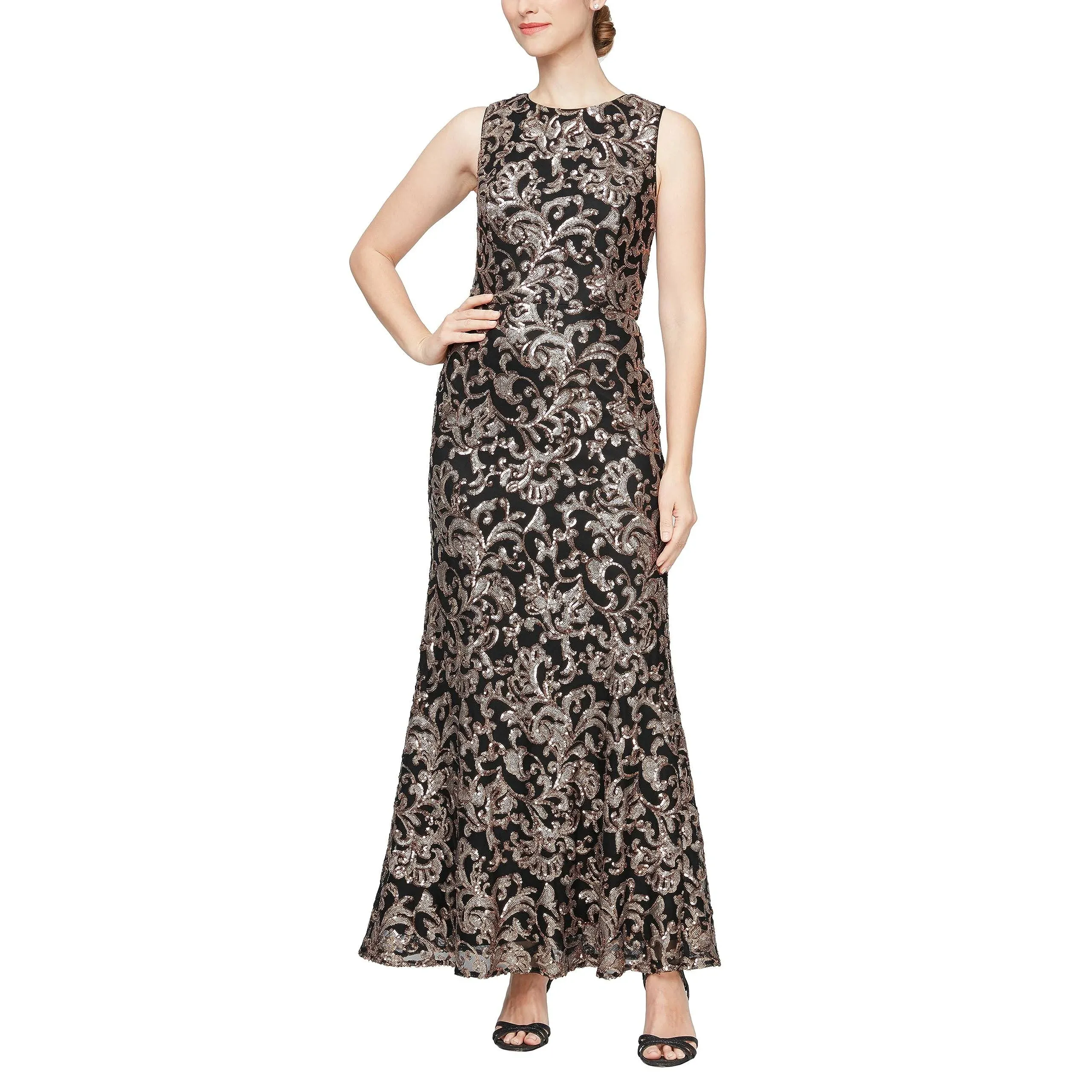 Alex Evenings Women's Long Sleeveless Dress with Shawl