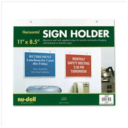 Nu-Dell 11" x 8.5" Horizontal Wall Mount Sign Holder, Clear