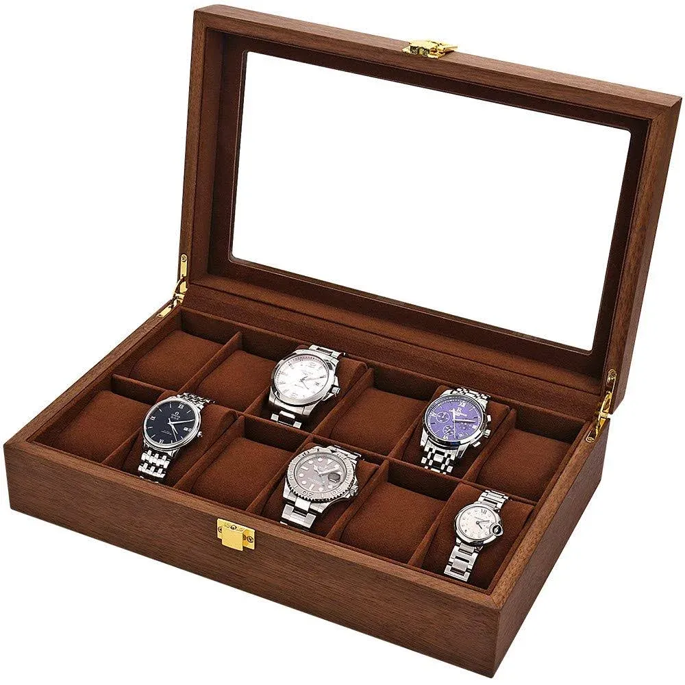 LOSKORIN Watch Box, Executive 12 Slots Case with Valet, Glass 12-Slot