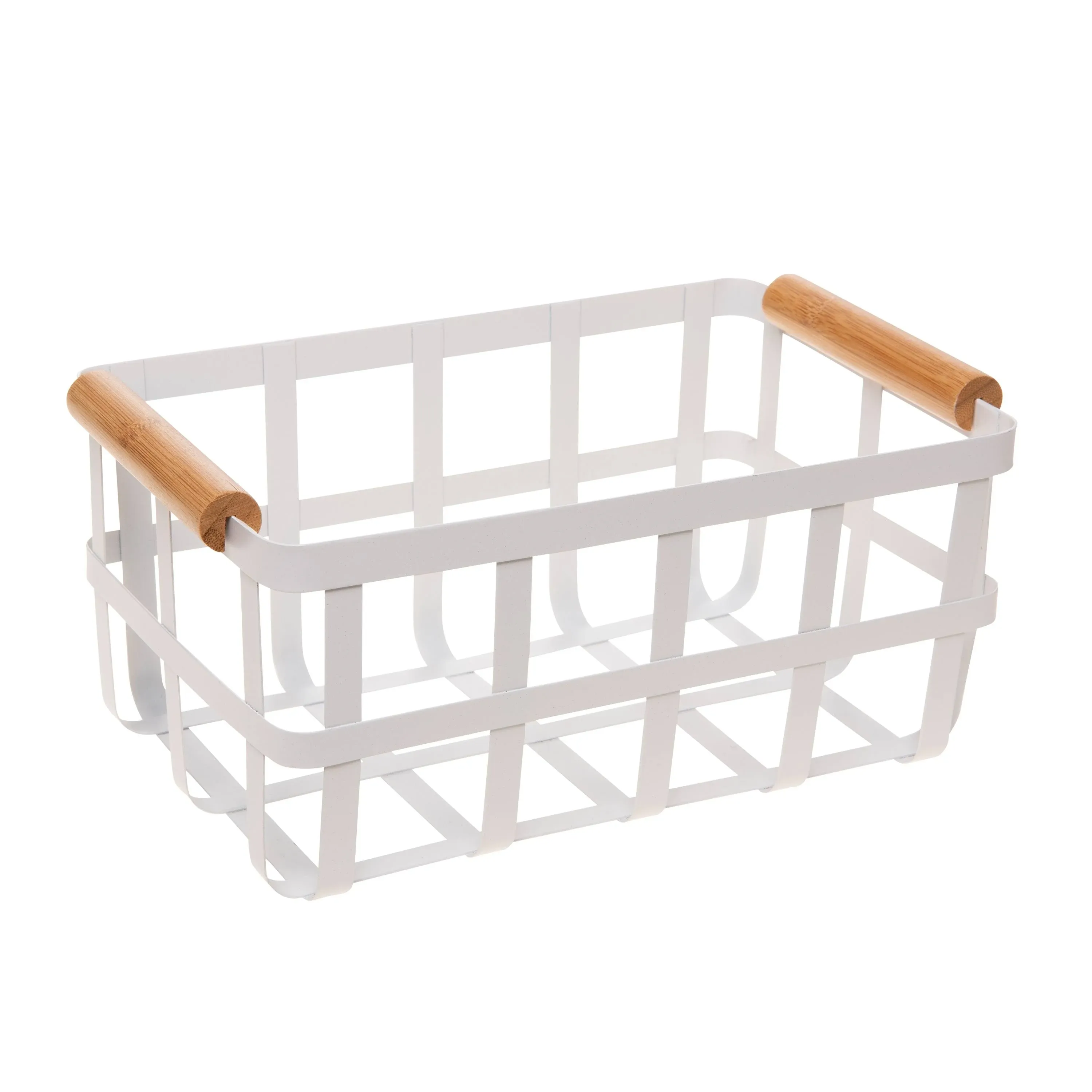 Simplify Metal Basket with Bamboo Handles in White