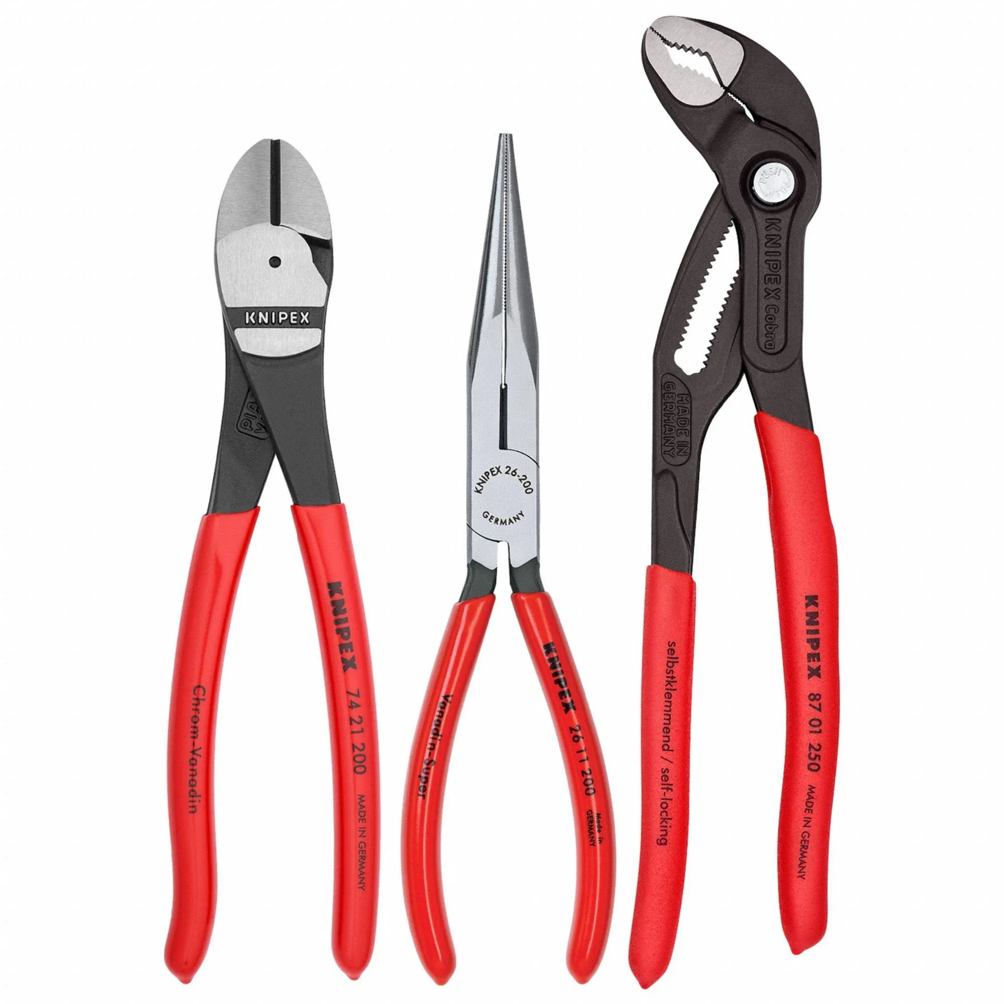 KNIPEX 00 20 08 US2, 3 PC UNIVERSAL PLIERS SET WITH COBRA® PLIERS