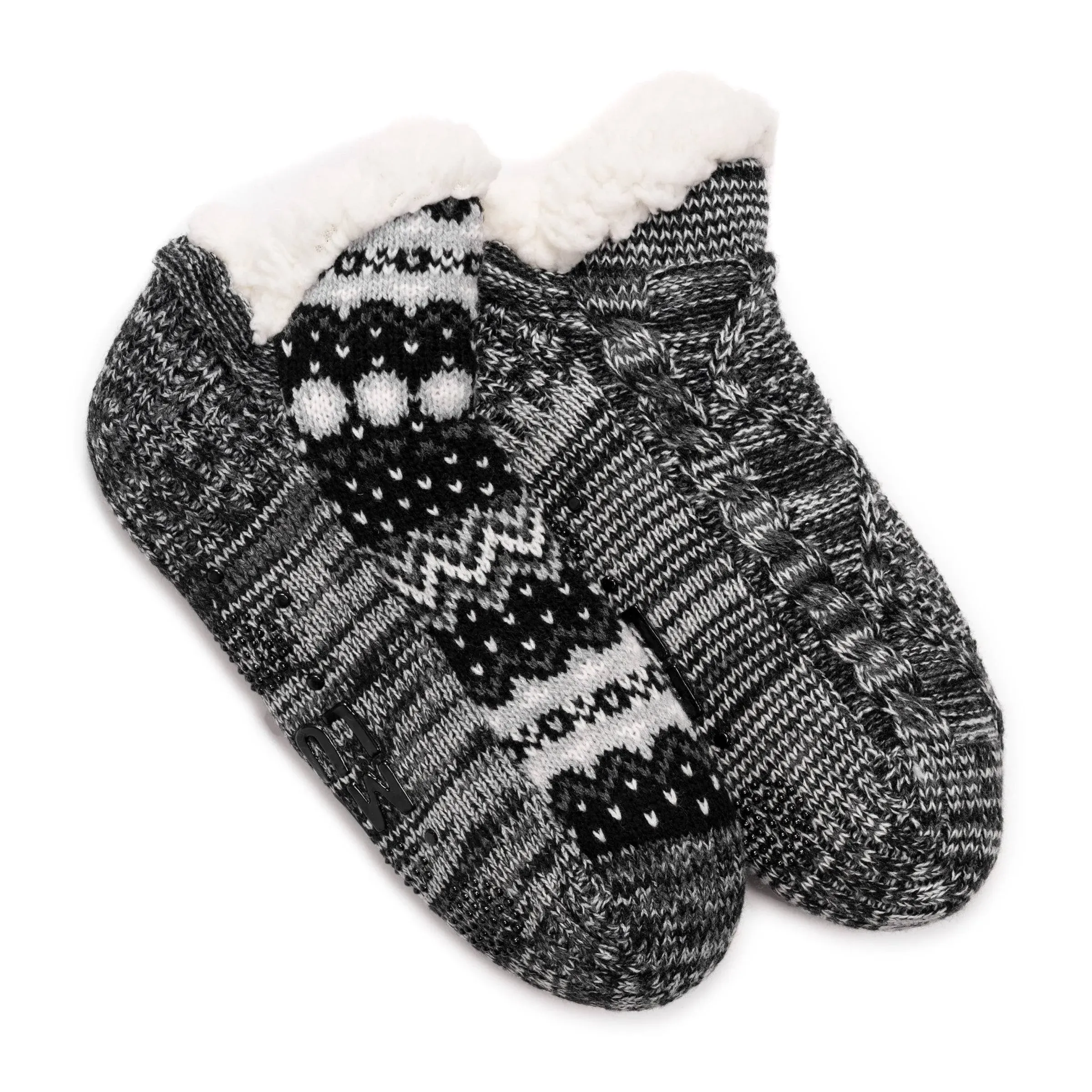 Muk Luks Women's 2 Pack Short Cabin Sock, Ebony/Charcoal, S/M (5-7)