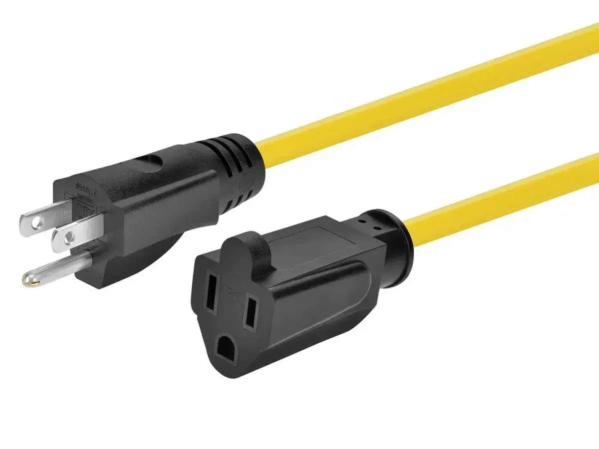 Monoprice Outdoor Extension Cord - NEMA 5-15P to NEMA 5-15R, 14AWG, 15A, SJTW, Yellow, 50ft