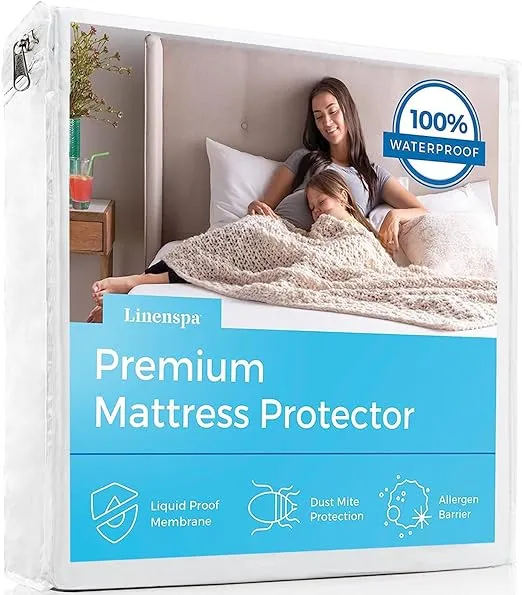 Linenspa Waterproof Smooth Top Premium King Mattress Protector, Breathable & Hypoallergenic King Mattress Covers White