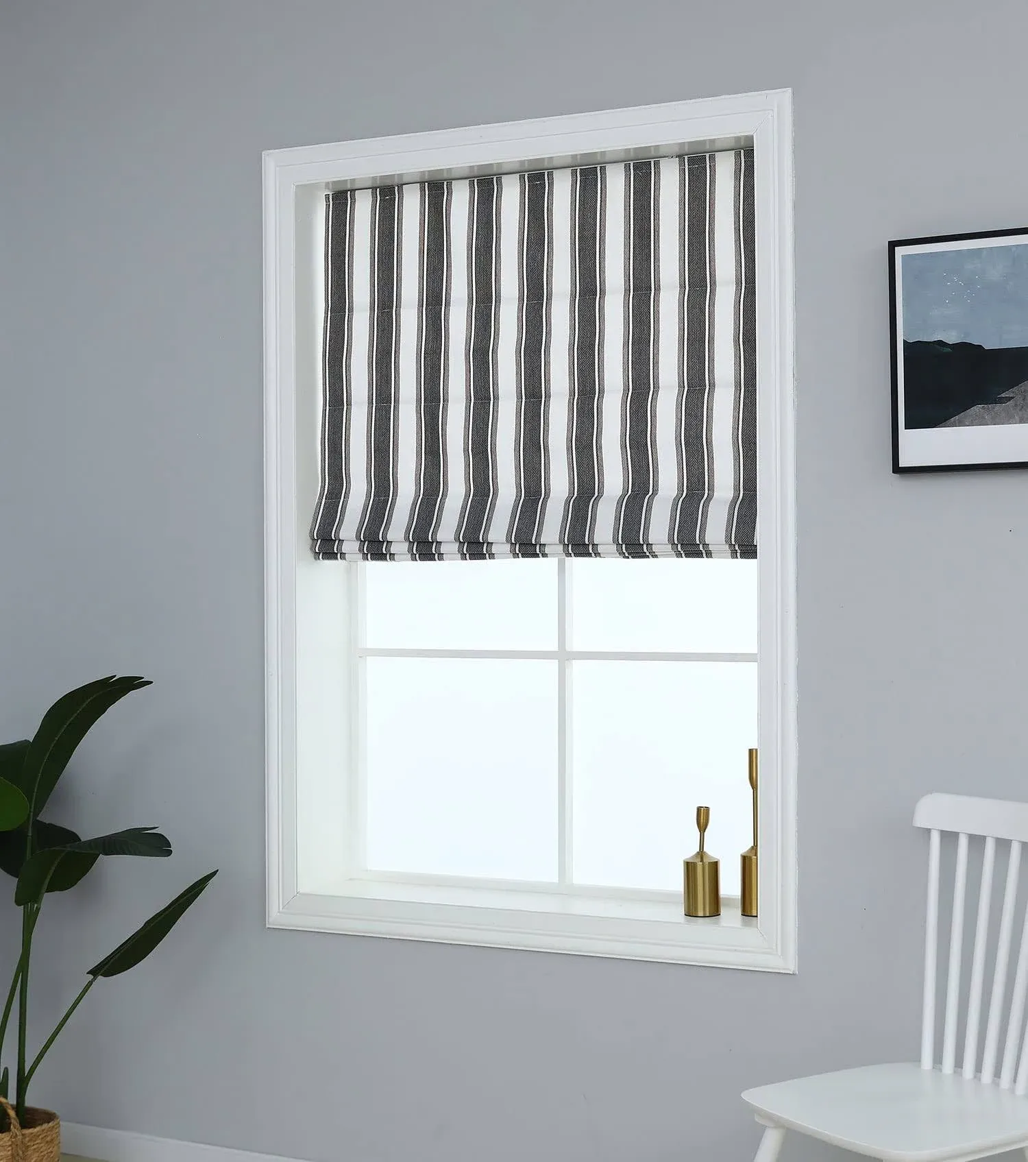 Everyday Celebration Roman Shades for Windows, Room Darkening Shades, Cordless Pull Down Window Shades, Vertical Stripe Shades for Indoor Windows, Woven Fabric Blinds & Shades 32" W X 64" H, (Pepper)