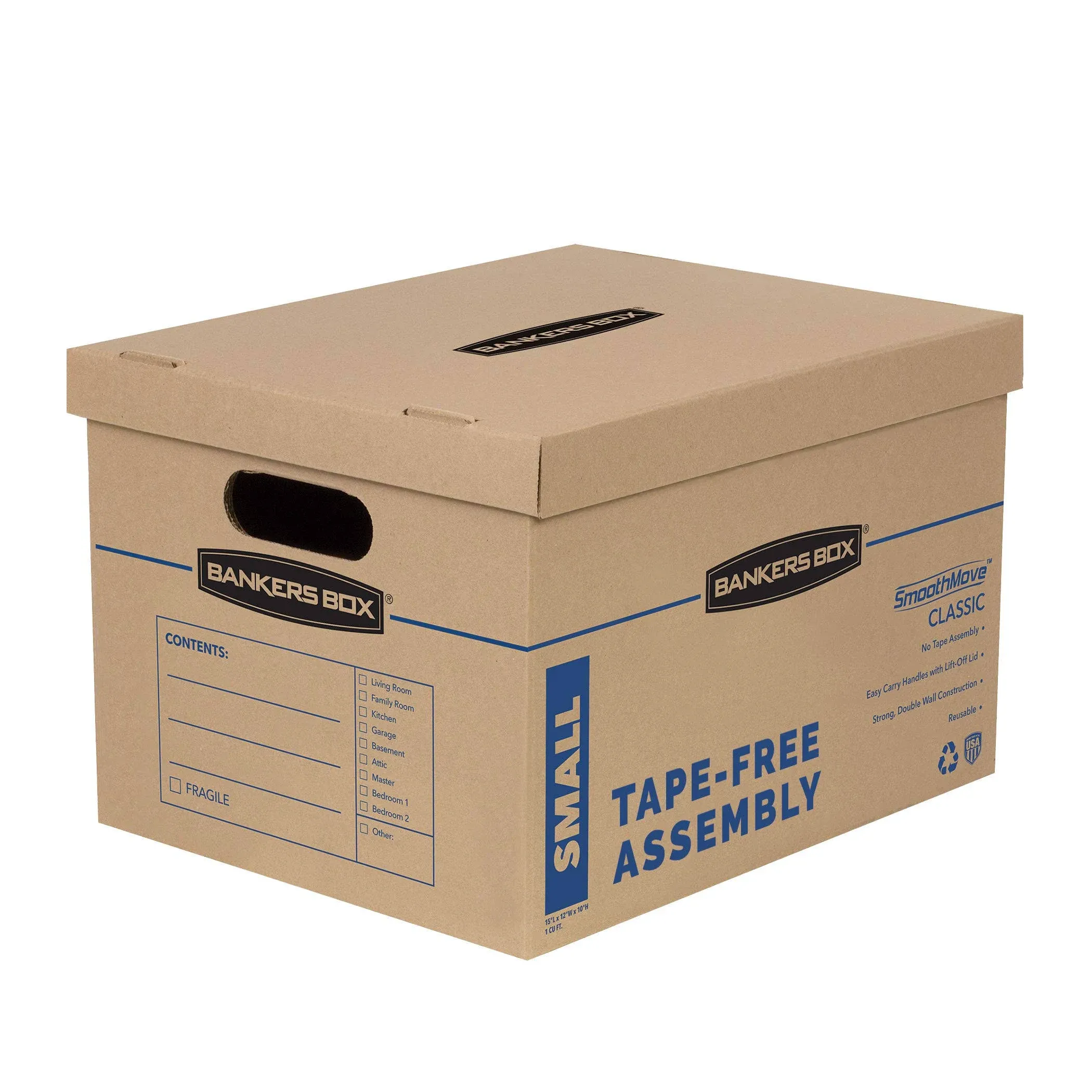 5Pk Small Classic Moving Boxes, 15X12X10In, Kraft Corrugated,