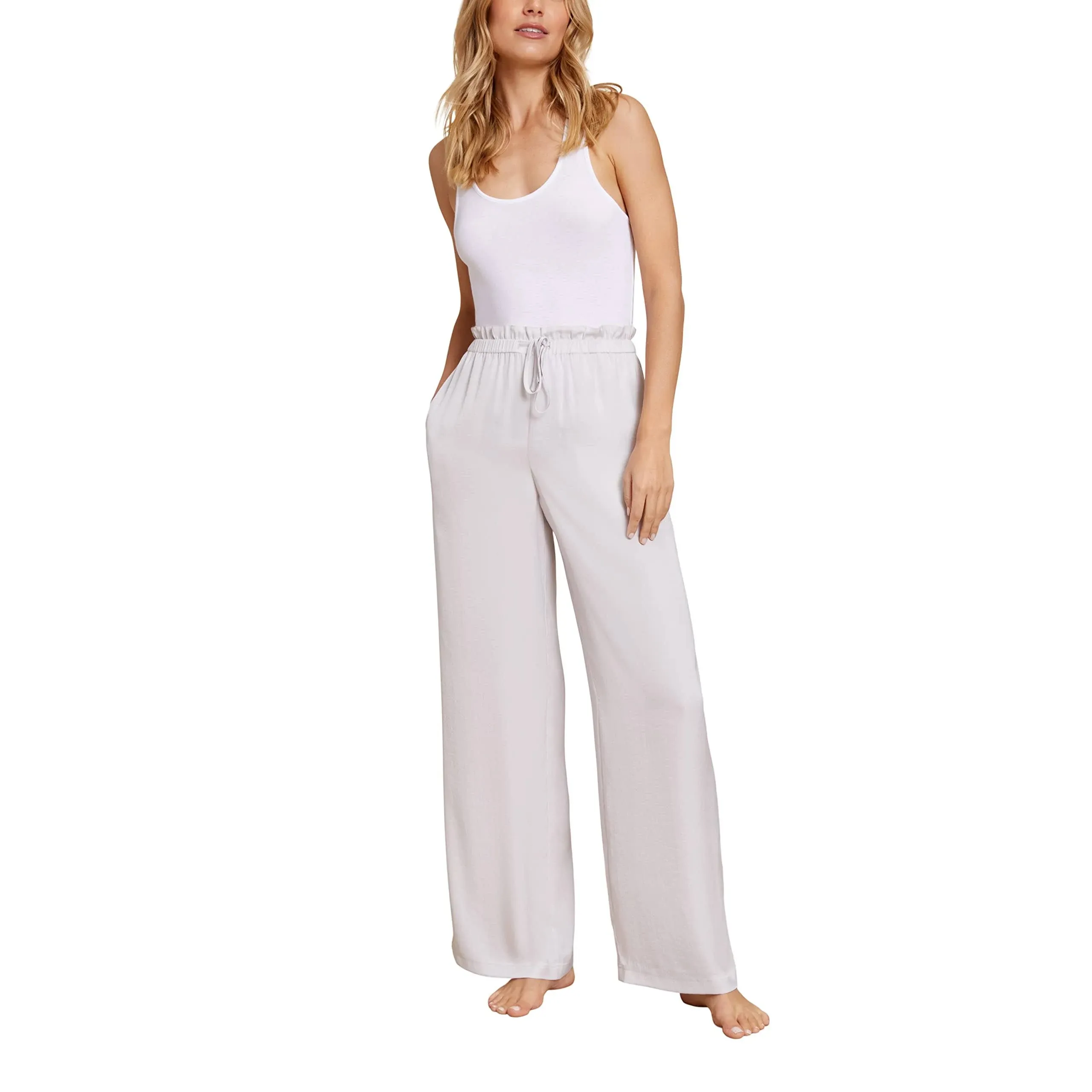 Barefoot Dreams Women's Washed Satin Paperbag Pants - Almond - Size Xs