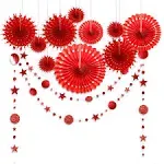 Decor365 Red Party Decorations Chinese New Year Tissue Pompom Paper Fan Hanging Decor Birthday Party Garland 