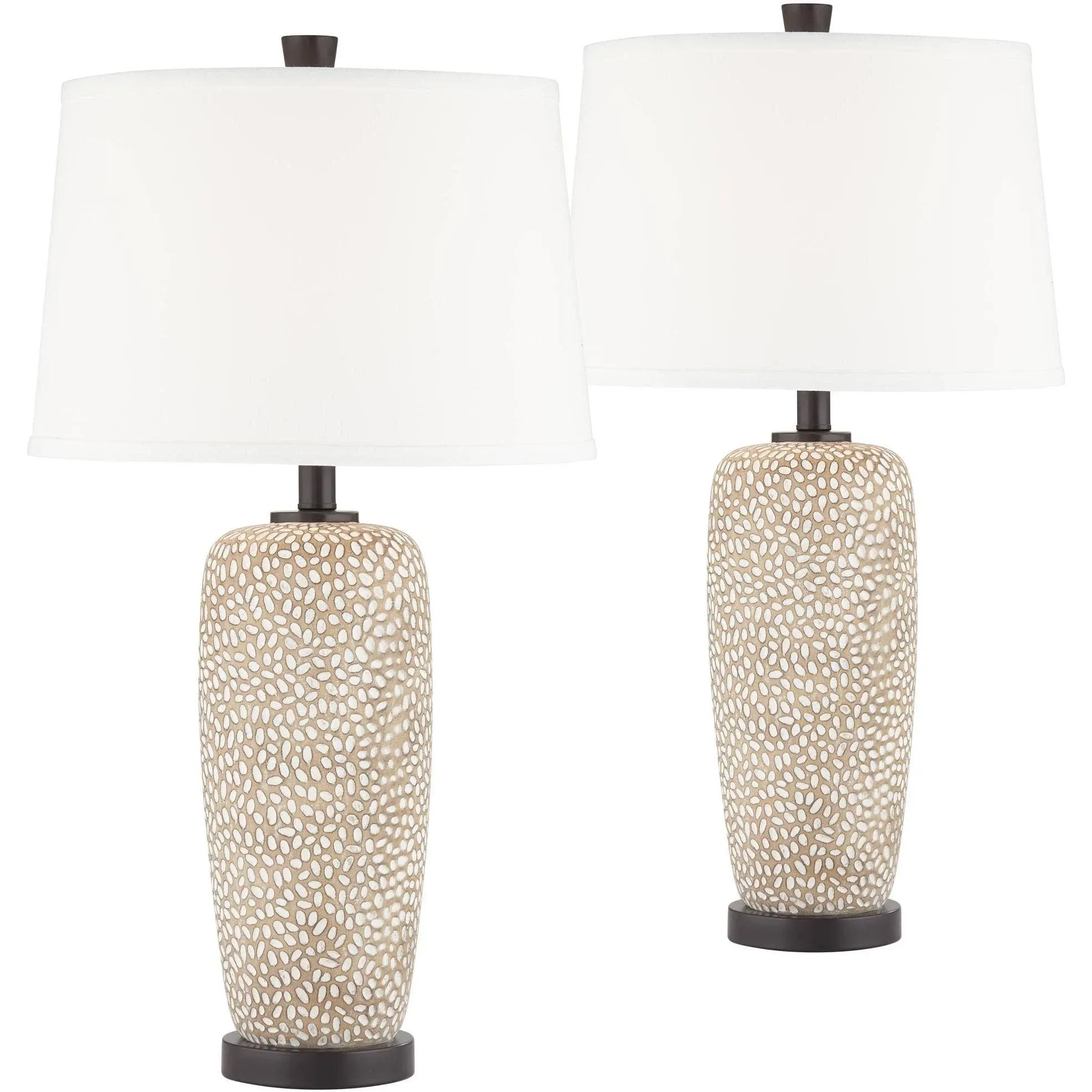 360 Lighting Anna Modern Coastal Table Lamps 27 1/2" Tall Set of 2 Beige Dappled White Tapered Drum Shade for Bedroom Living Room Nightstand Bedside Night Stand Office Kids Room