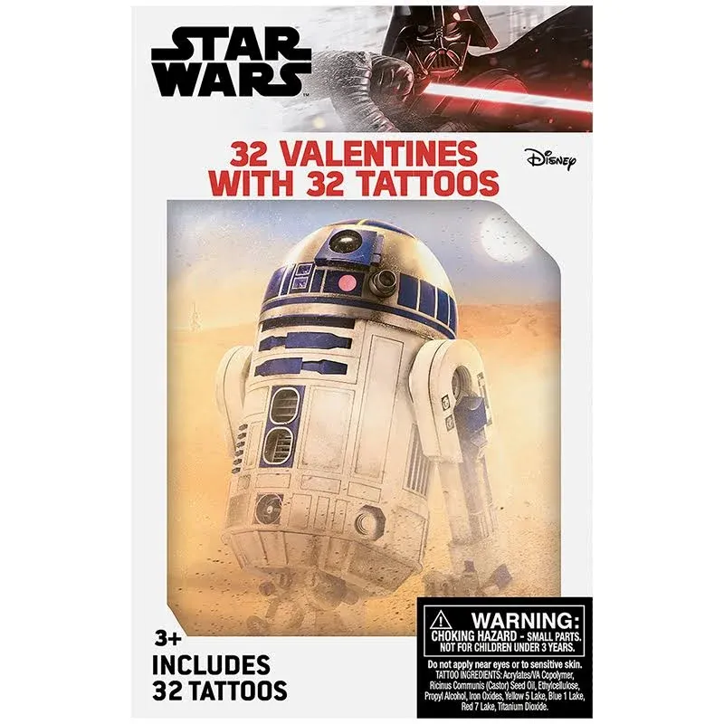 Star Wars Valentines Day Cards Set 8 Designs 32 Slotted Cards 32 Tattoos NIB