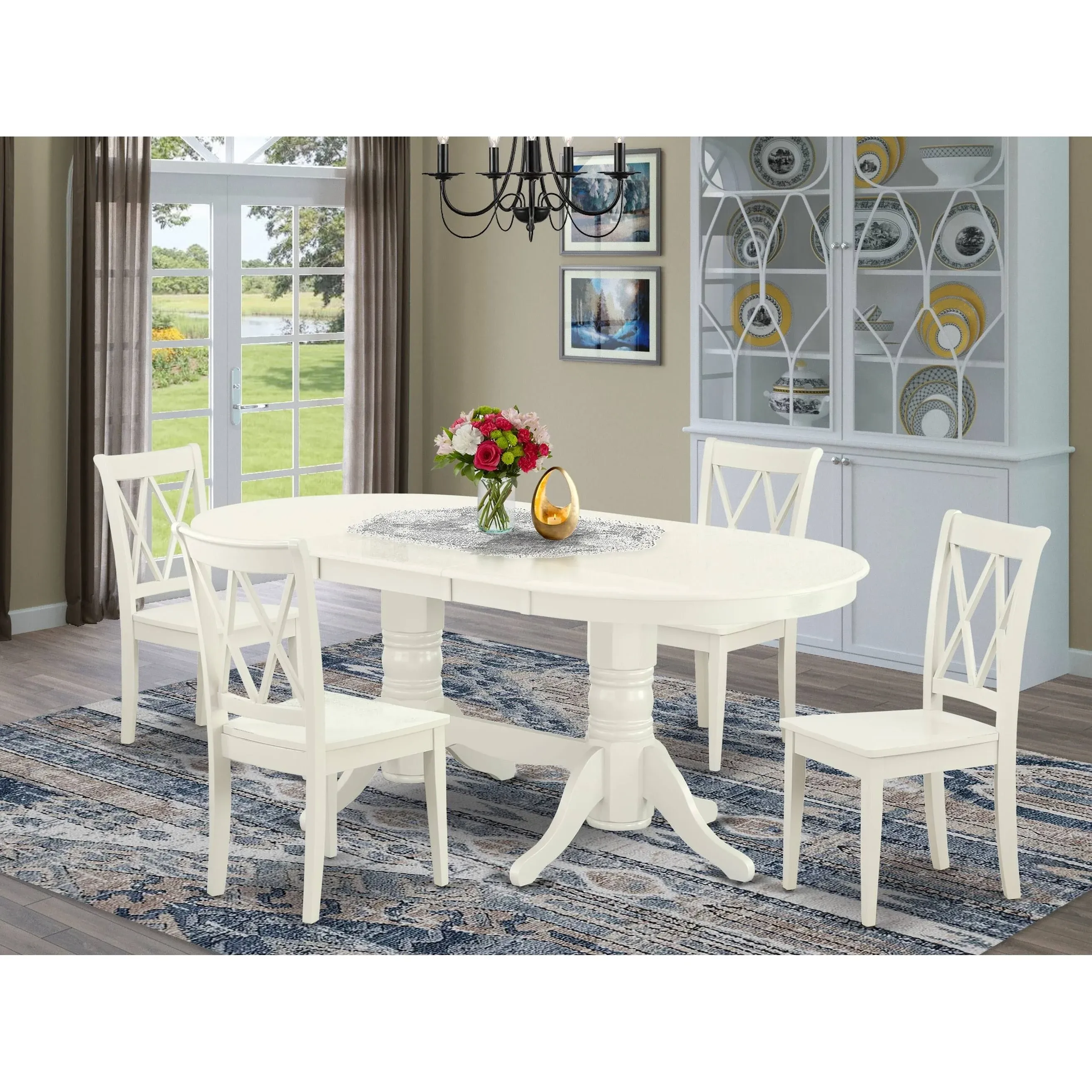 East West Furniture Vancouver 5 Piece Modern Set Includes an Oval Wooden Table with Butterfly Leaf and 4 Dining Chairs, 40x76 Inch, VACL5-LWH-W