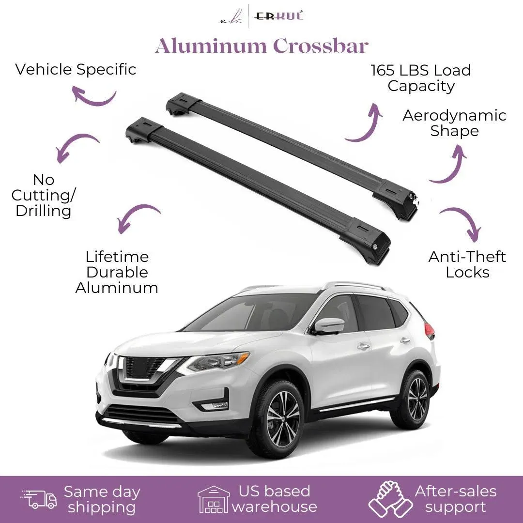 ERKUL Roof Rack Cross bars Fits Nissan Rogue 2014-2020 Fits Raised Rails Black  | eBay