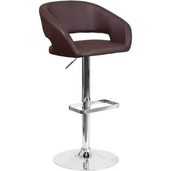 Flash Furniture Erik Comfortable & Stylish Contemporary Barstool with Rounded Mid-Back and Foot Rest, Adjustable Height - Brown Vinyl with Chrome Base