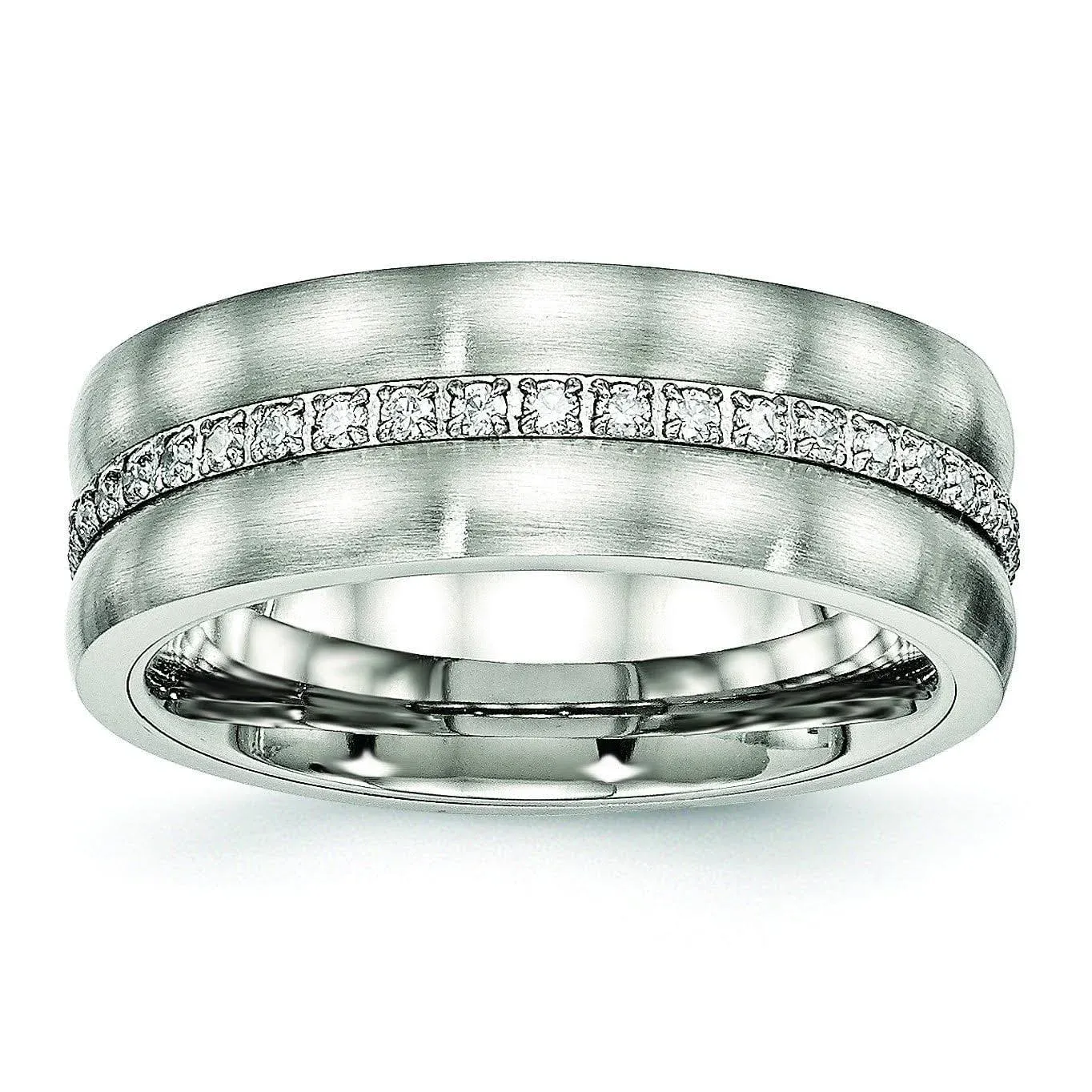 Chisel Stainless Steel Brushed and Polished CZ Ring