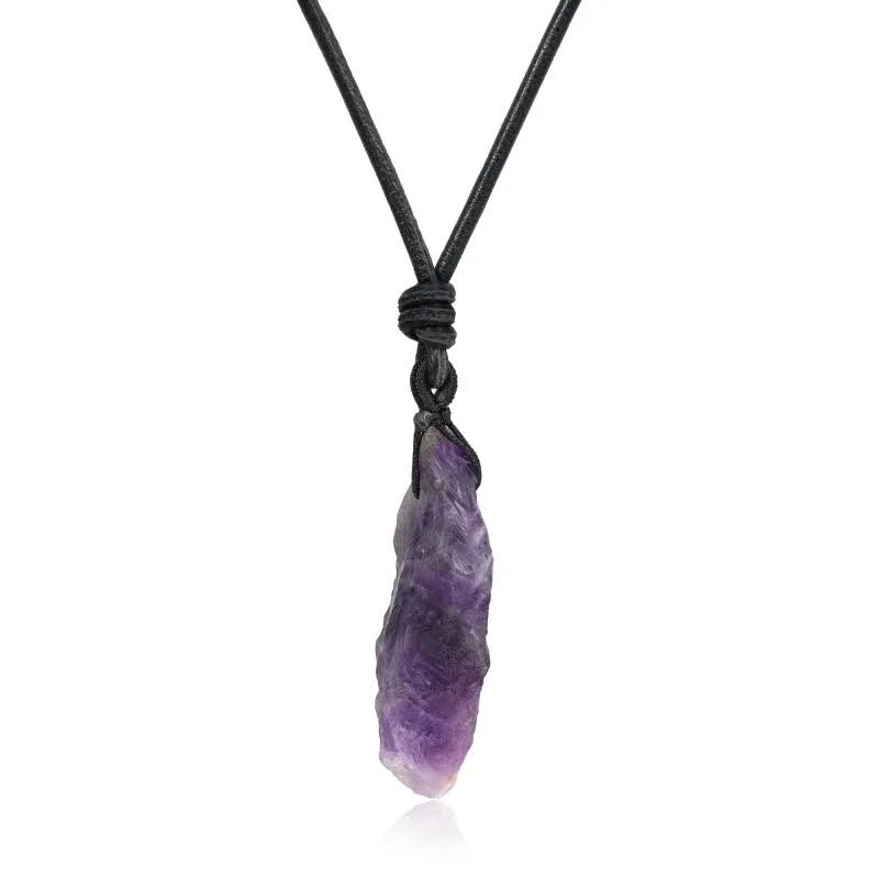 Raw Crystal Quartz Pendant Leather Cord