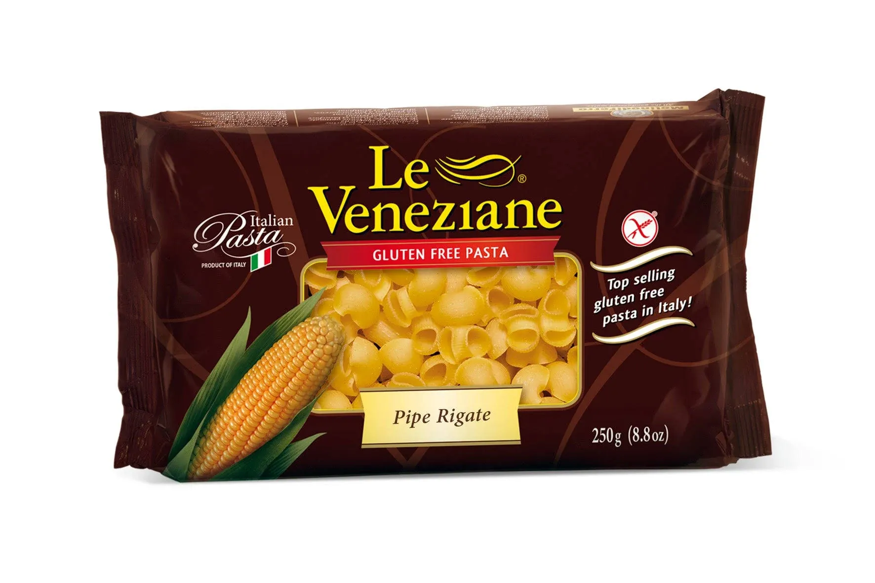 Le Veneziane Gluten Free Pasta Noodles ~ Pipe Rigate Noodles ~ Corn Pasta ~ 2 Count (8.8 Oz.) Bonus Measuring Spoon Included