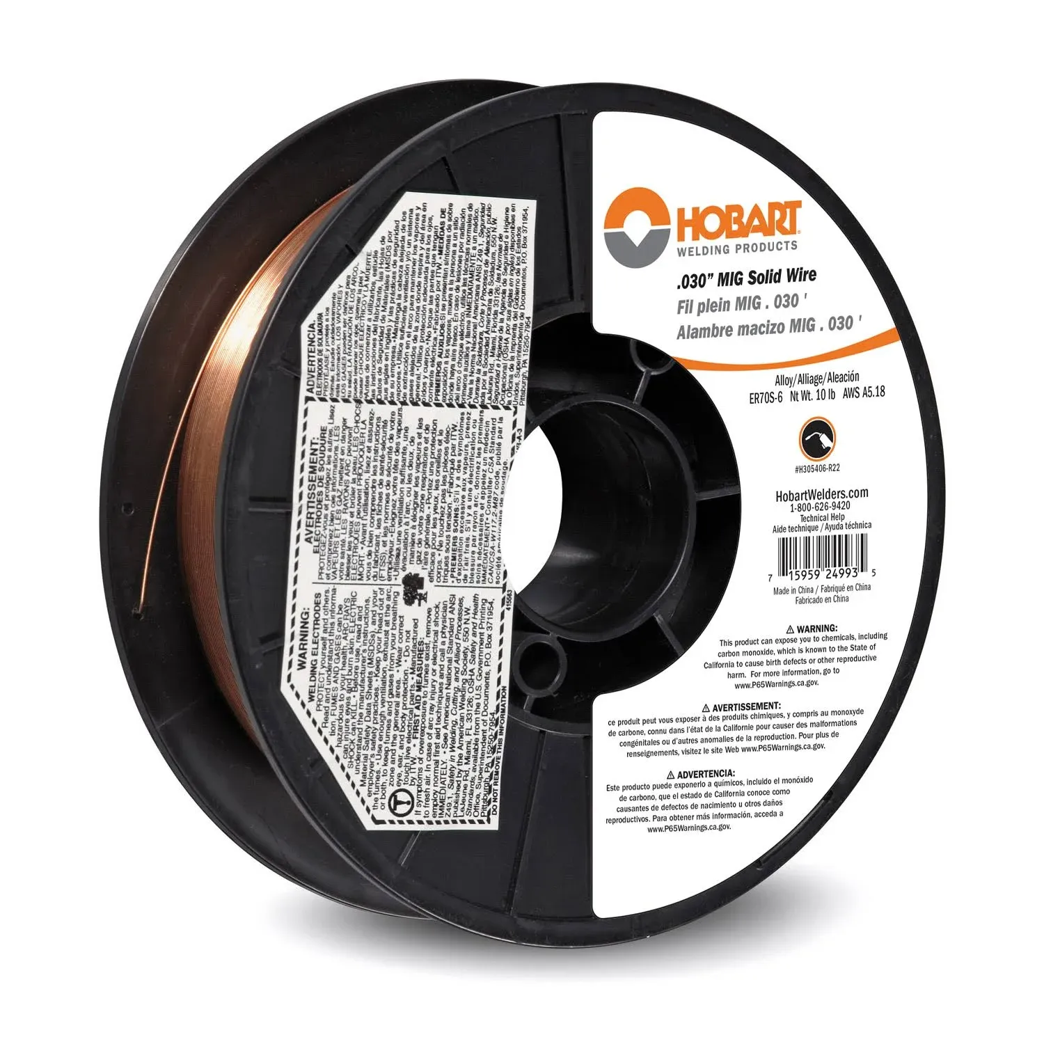 Hobart H305406-R22 .030-inch Solid Carbon Steel Welding Wire - 10 lb.