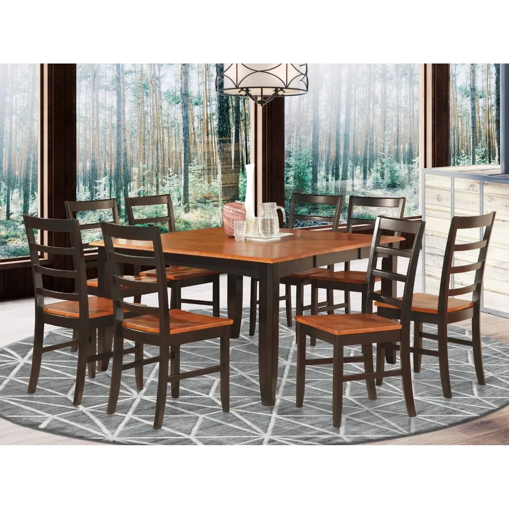 East West Furniture 9 Piece Dining Room Set for 8-Square Table with Leaf and 8 ...