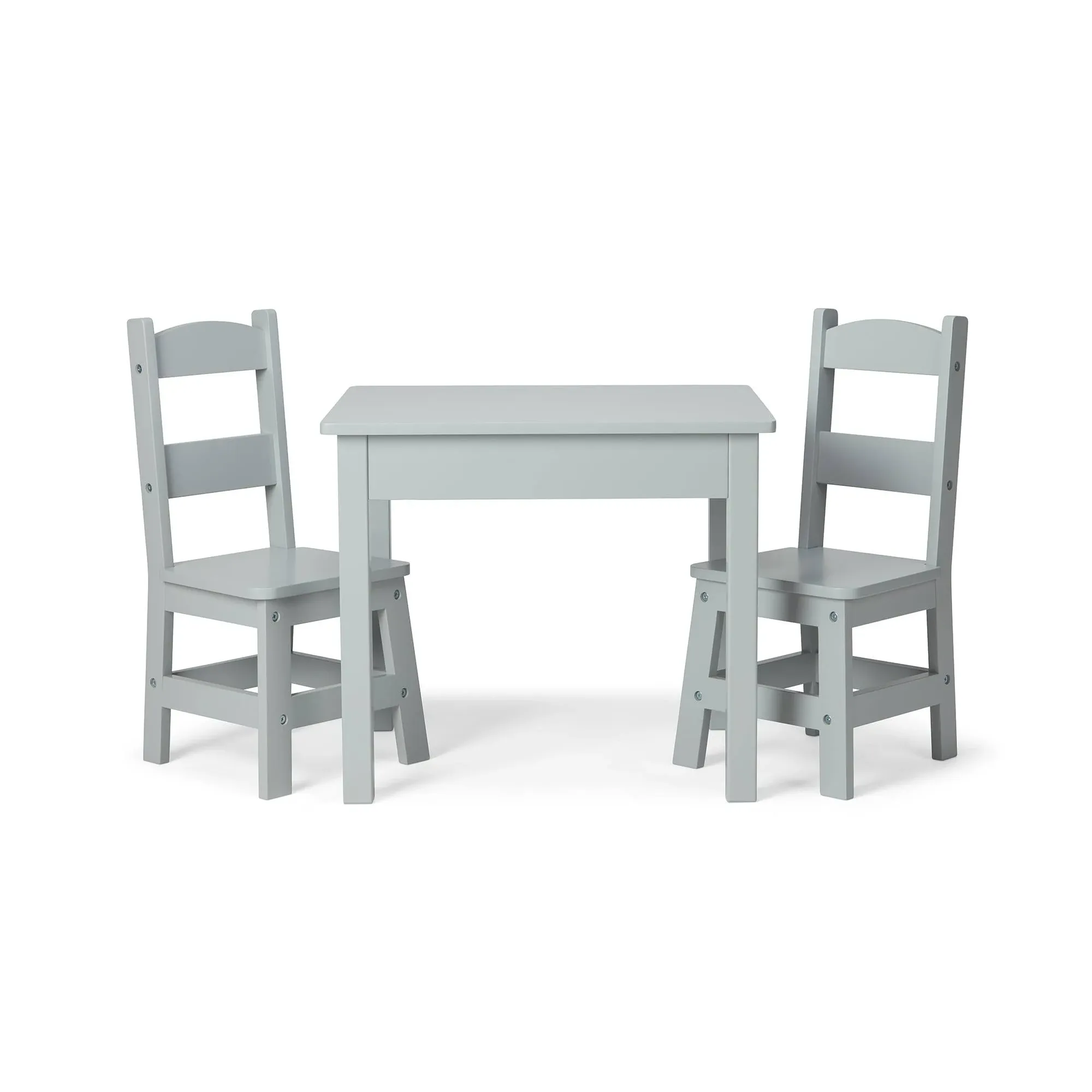 Melissa & Doug Easy Assemble Kids Children's Wooden Table & 2 Chairs - Gray