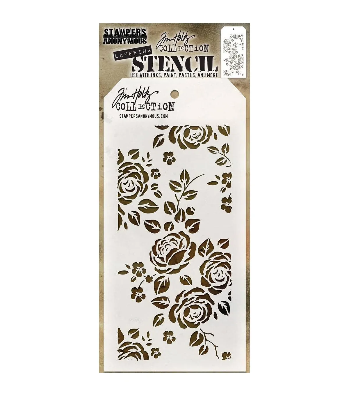 Stampers Anonymous_AGW AGTHS075 Tim Holtz Roses Stencil, Synthetic Material, 28.4 x 11.4 x 0.1 cm