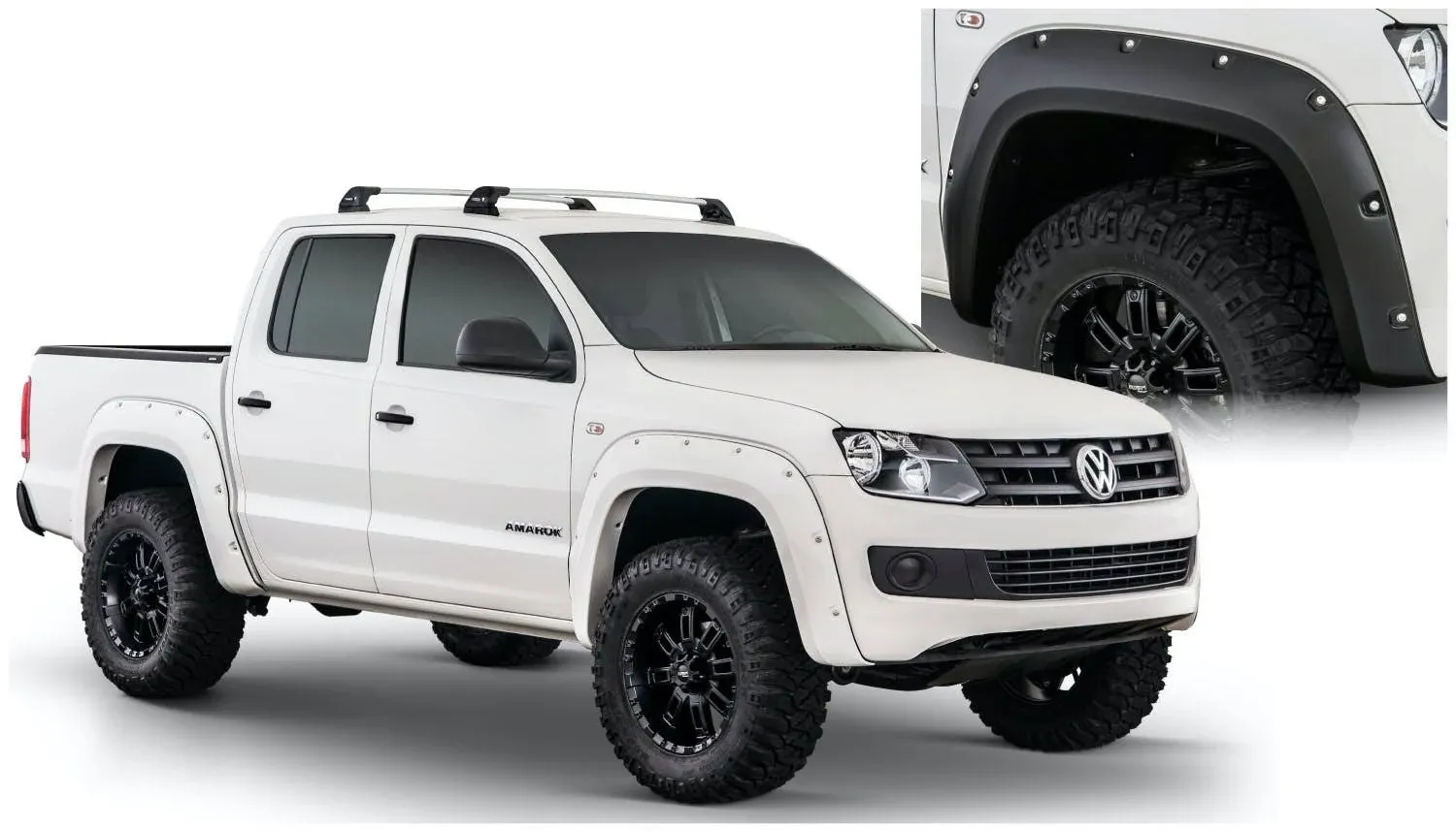 Bushwacker Pocket/Rivet Style Front & Rear Fender Flares | 4-Piece Set, Black, Smooth Finish | 171901-02 | Fits 2011-2022 Volkswagen Amarok (Excludes 7.3' Bed)