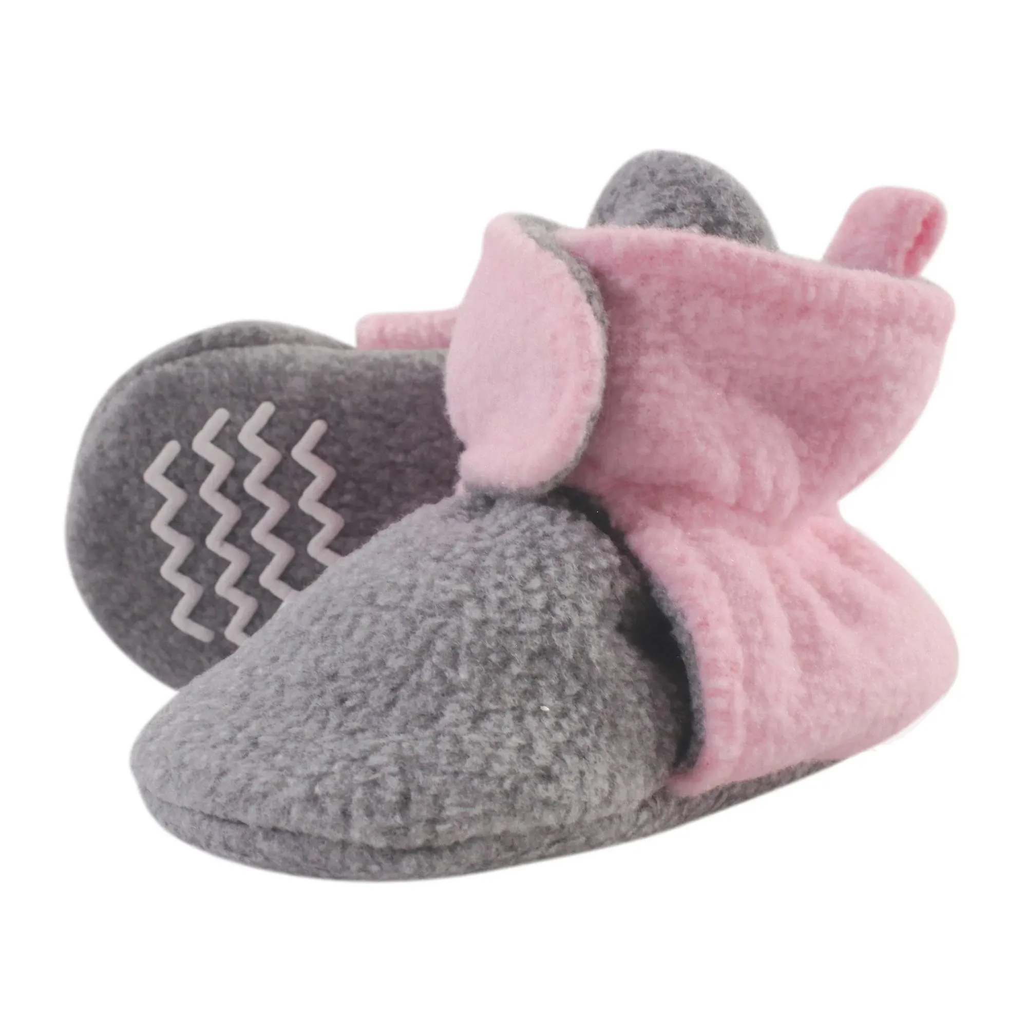 Hudson Baby Fleece Lined Booties, Lt Pink and Heather Gray