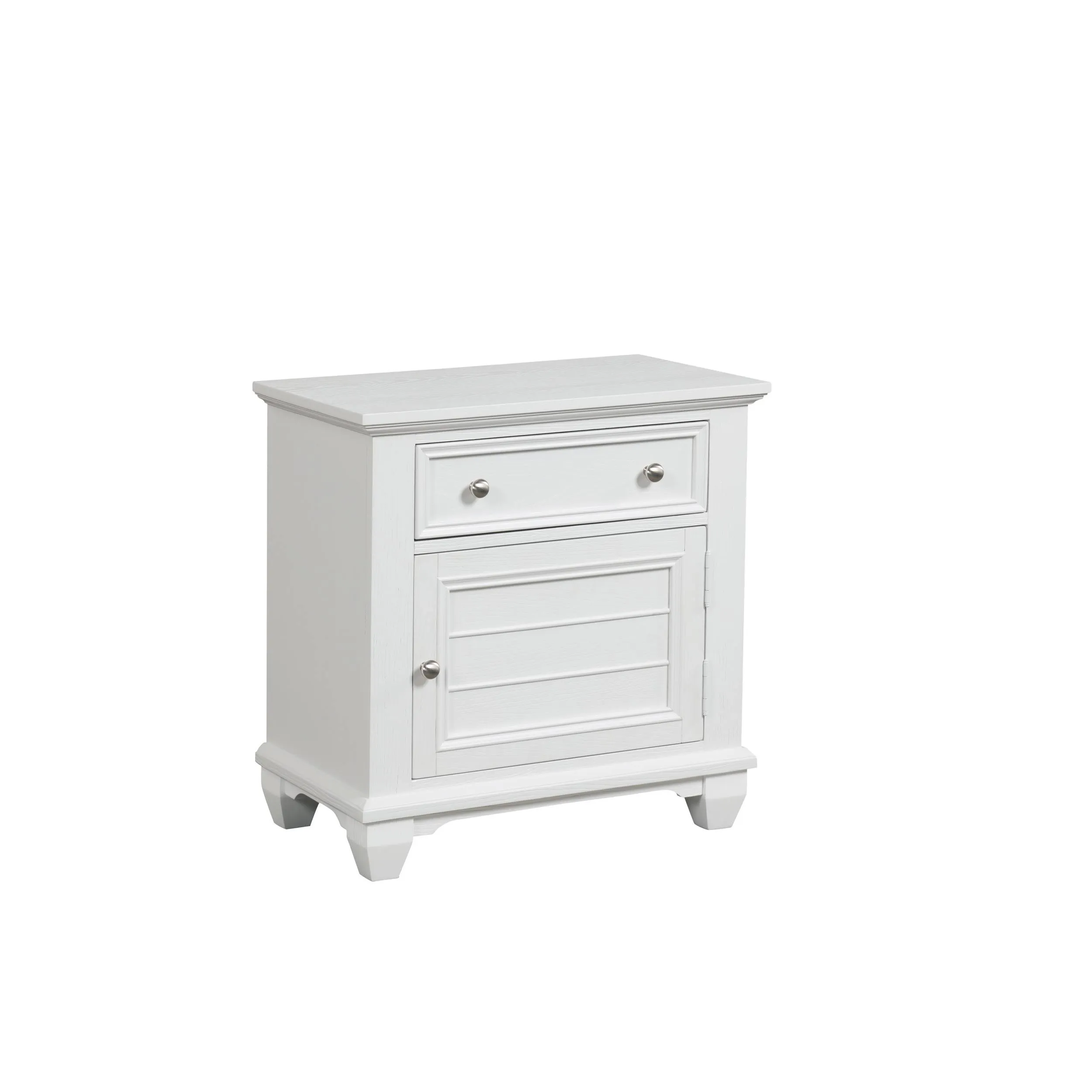 Benjara Jims 28 inch Nightstand, Single Door and Drawer, Cup Handles, White Wood