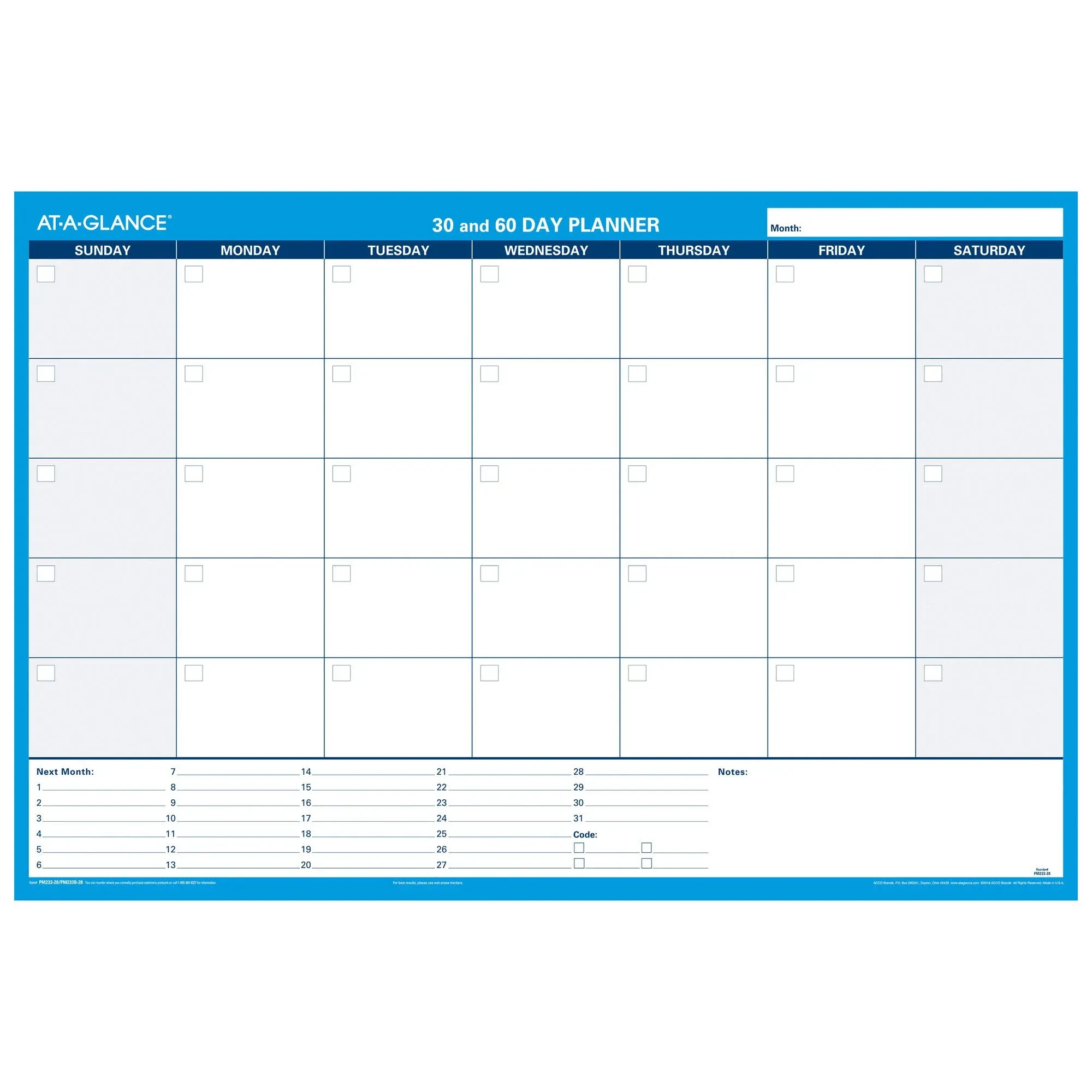 AT-A-GLANCE Undated Erasable/Reversible Wall Planner, 30/60 Day, 48" x 32", 30% Recycled, PM33328