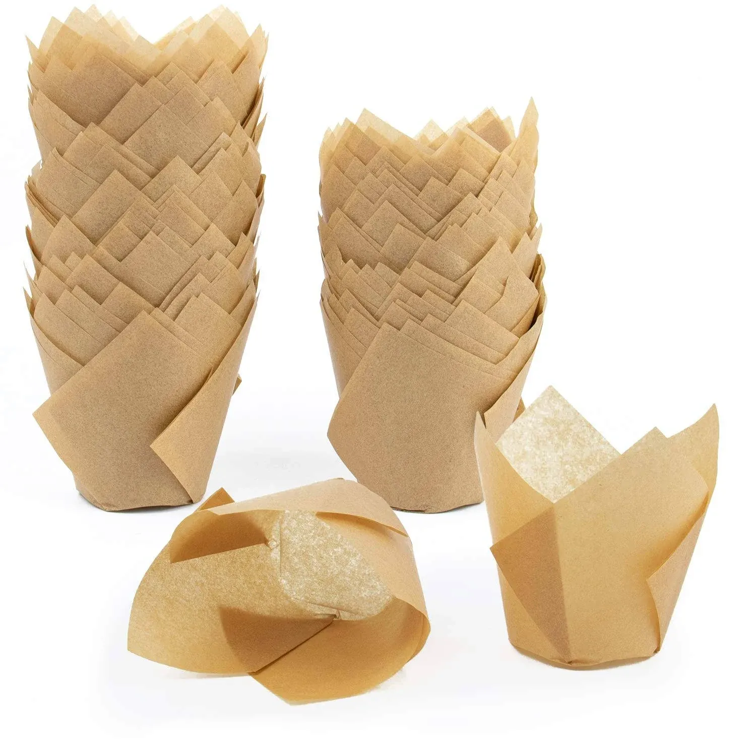 Framendino, Pack of 150 Tulip Shaped Baking Cups Brown Color Baking Cupcake ...