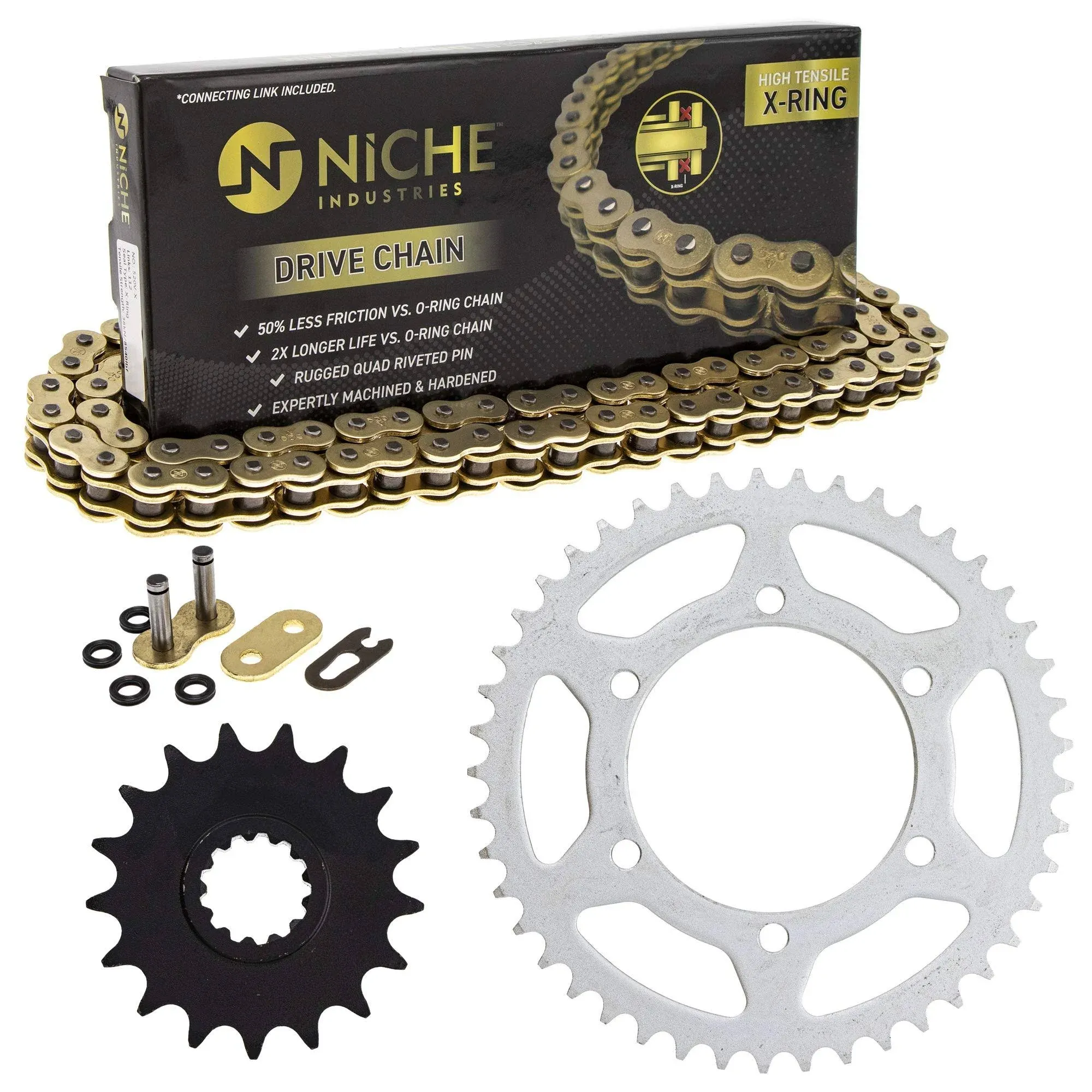 NICHE Drive Sprocket Chain Combo for Yamaha YZF-R1 Front 17 Rear 45 Tooth 520V-X X-Ring 116 Links