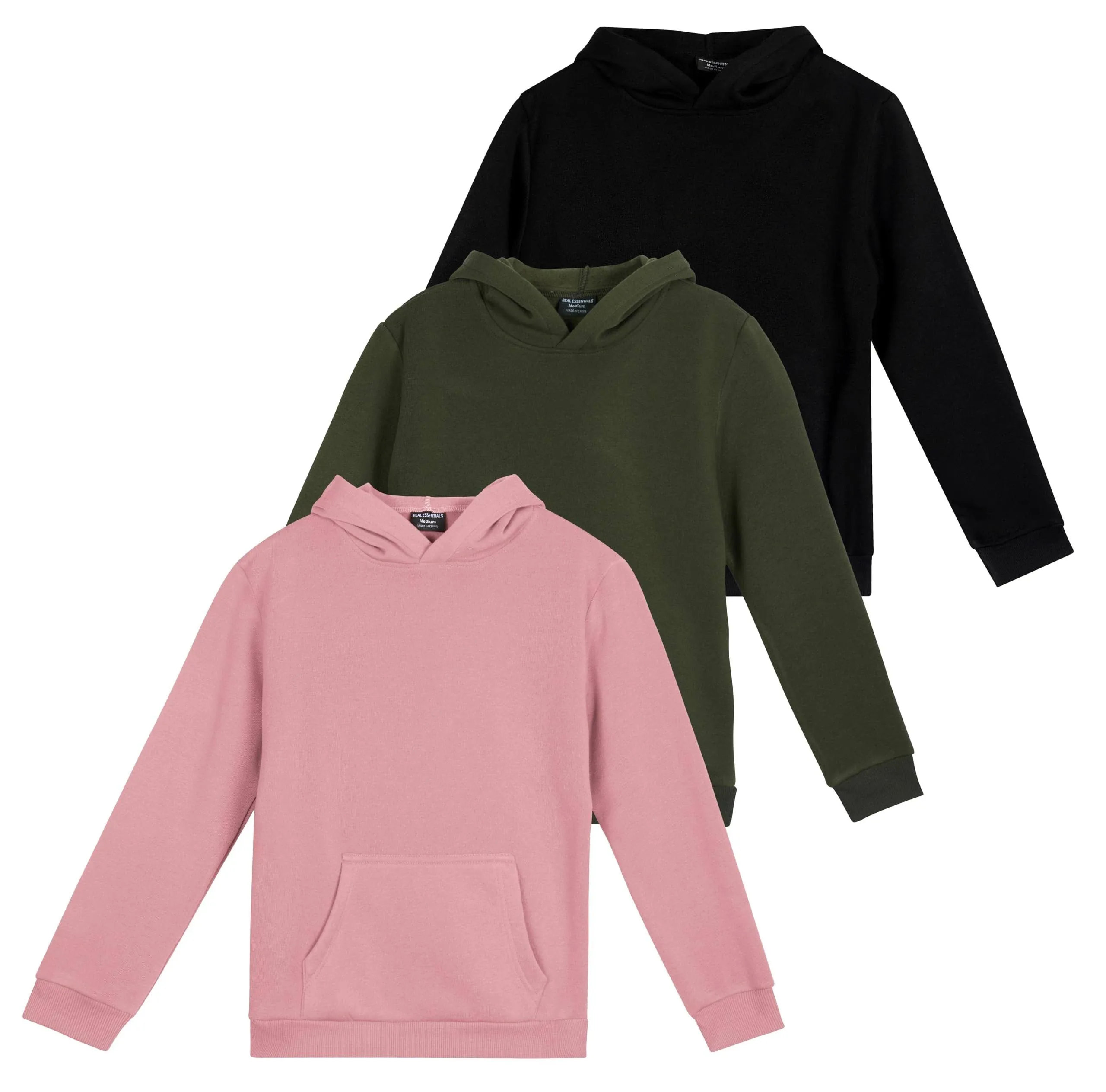 Real Essentials 3 Pack: Women's Fleece Long-Sleeve Pullover Hoodie Active ...