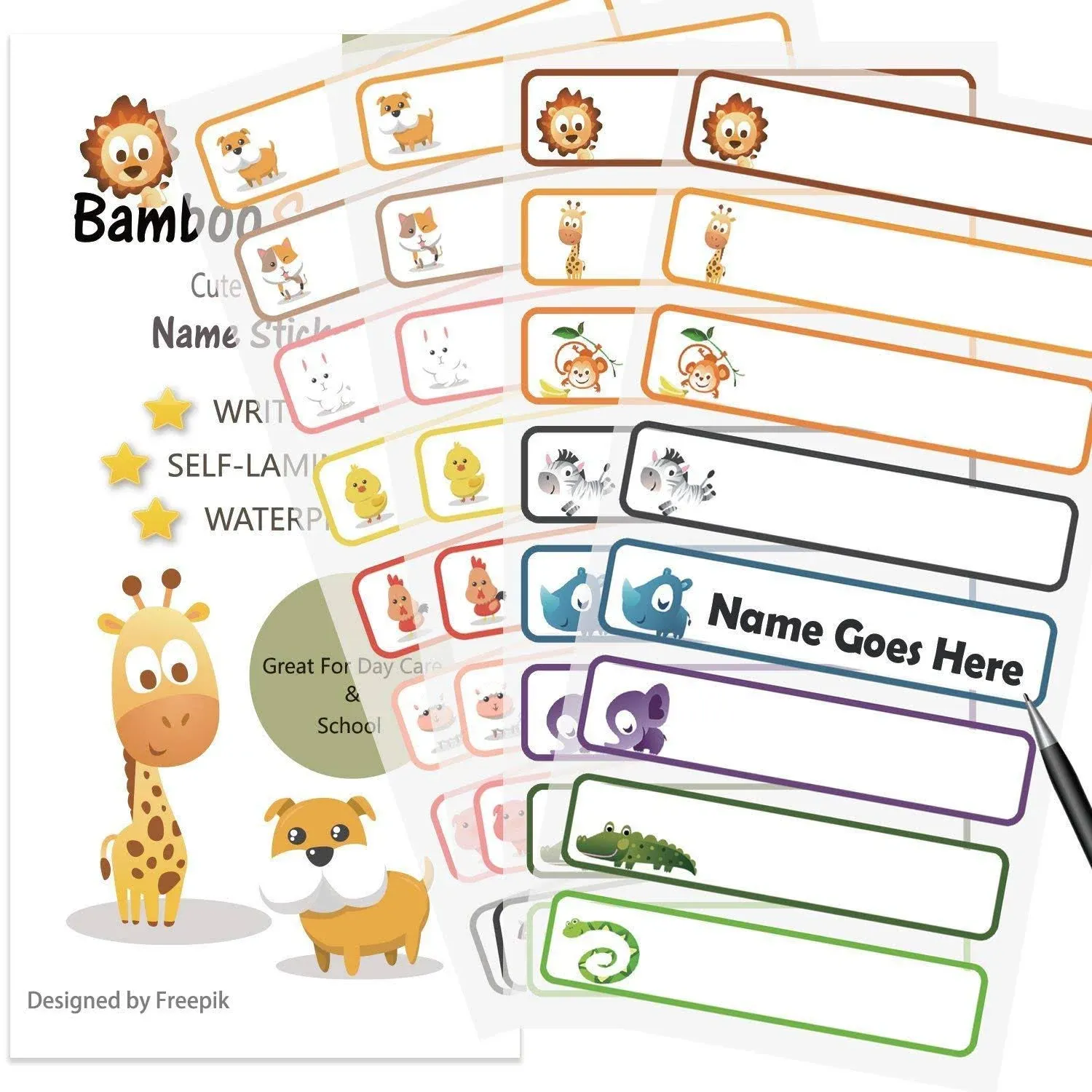 Bambooscout Baby Bottle Labels for Daycare,School<wbr/>, Waterproof Write-On, Animal