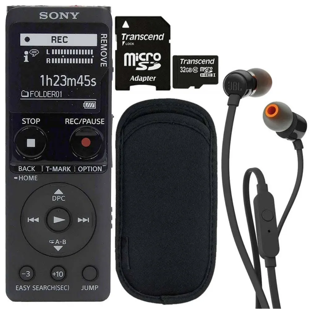 Sony ICD-UX570 Digital Voice Recorder with JBL T110 in Ear Headphones Kit