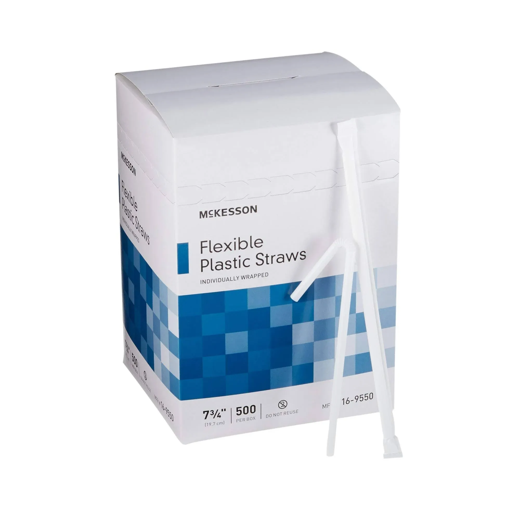 McKesson Flexible Plastic Straws, Individually Wrapped, 7 3/4 in, 500 Count