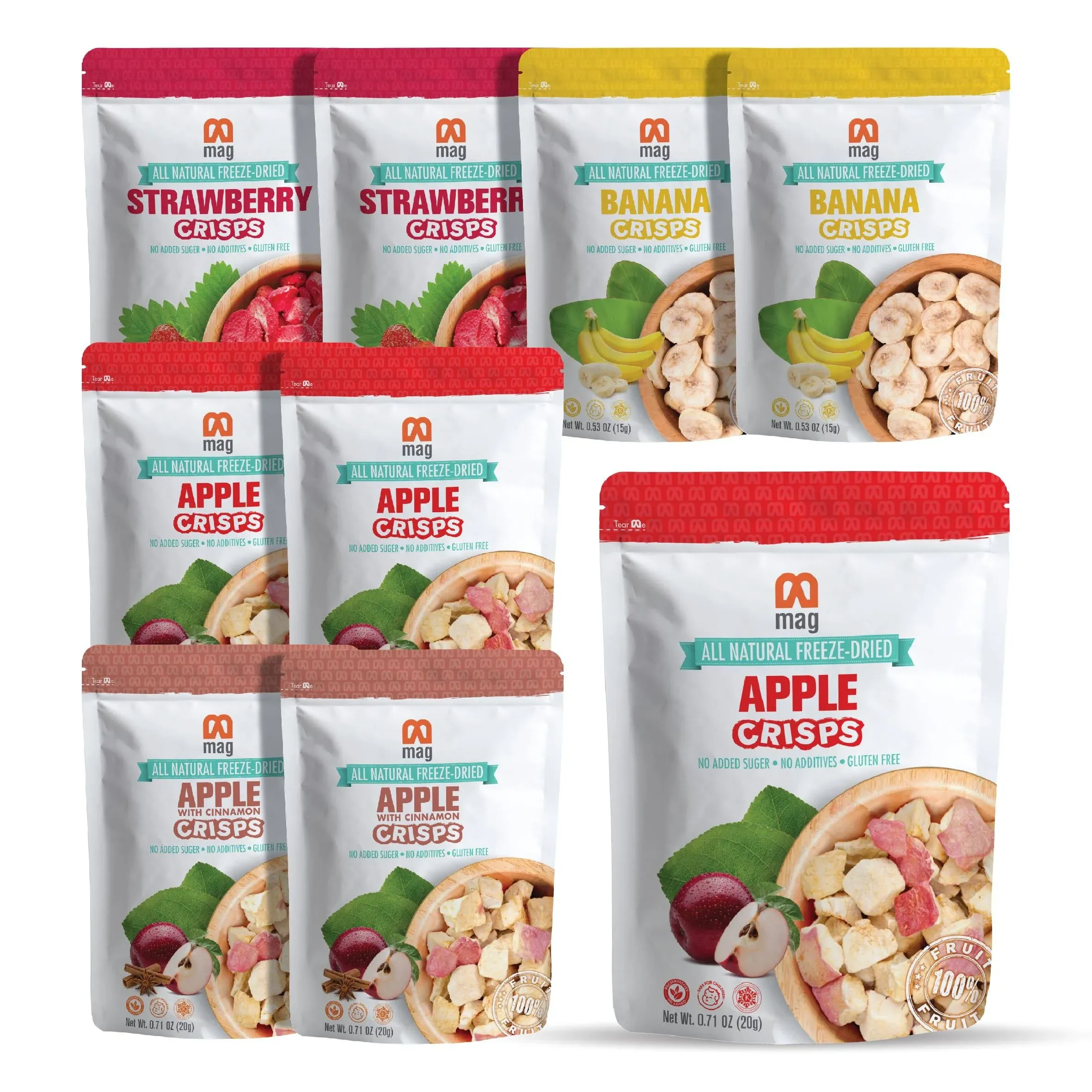 Mag Freeze-Dried Snacks Candy Strawberries Fuji Apple Bananas Apples Cinnamon ...