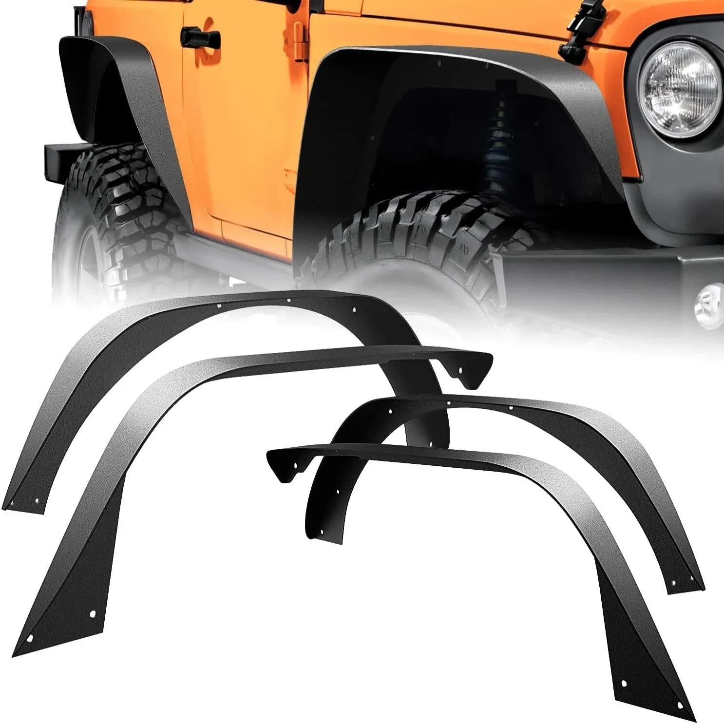 Nilight Off-Road Fender Flares Kit Compatible with 2018-2024 Wrangler JL & JLU 2/4 Doors Heavy-Duty Solid Steel Black Textured for JL Front Rear Flat-4pcs