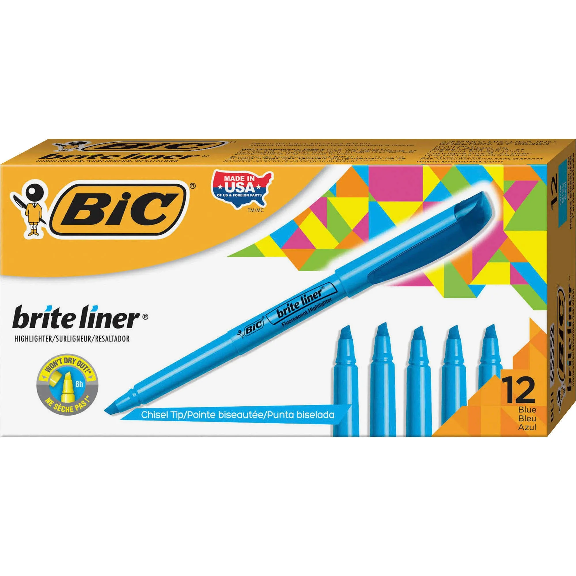 Bic Brite Liner Highlighter Chisel Tip Fluorescent Blue Dozen