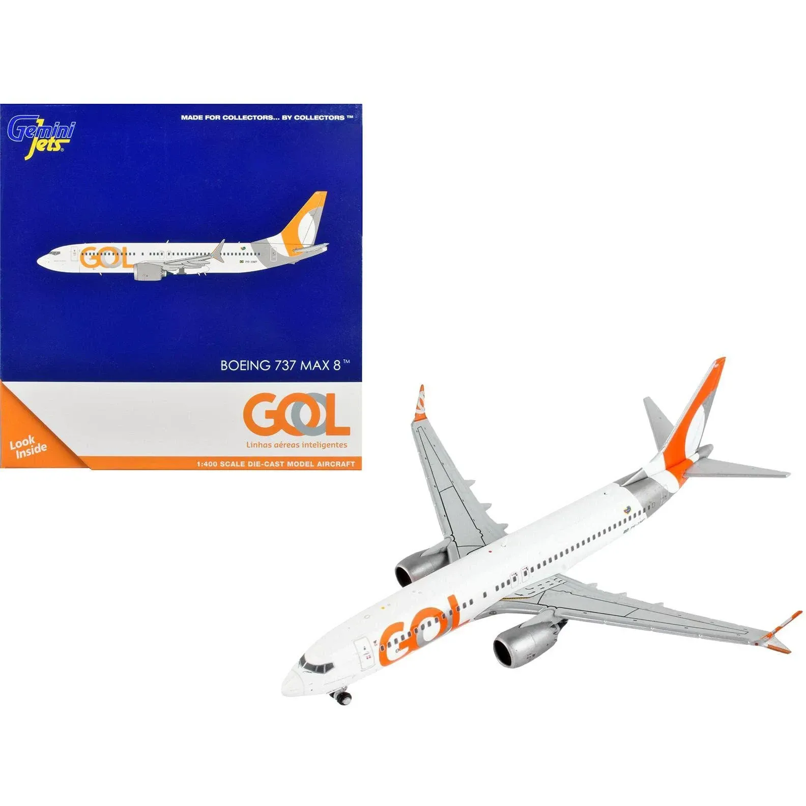 Boeing 737 MAX 8 Commercial Aircraft "Gol Linhas Aereas Inteligentes" White with Orange and Silver Tail 1/400 Diecast Model Airplane by GeminiJets