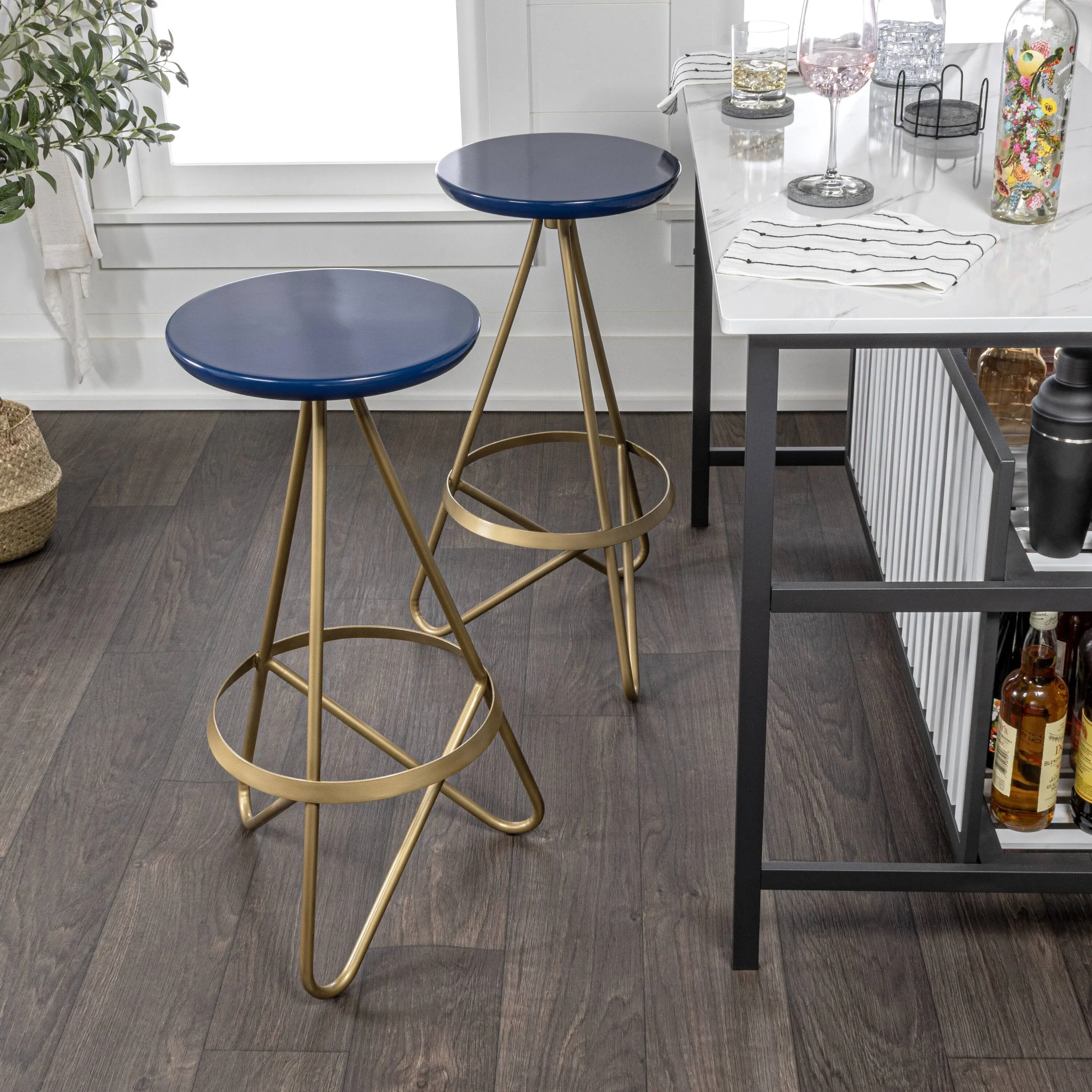 Jonathan Y Spiroa 30" Modern Industrial Metal Backless Circular Bar Stool, Navy ...